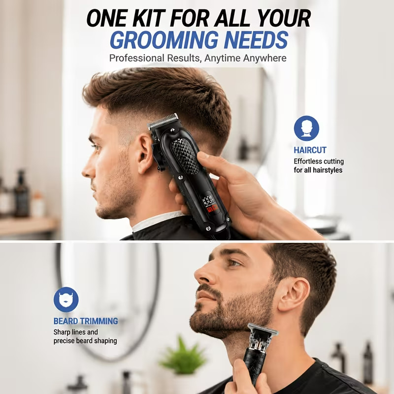 Rechargeable Electric Grooming Kit with LCD Display – Trimmer Set Gift Men