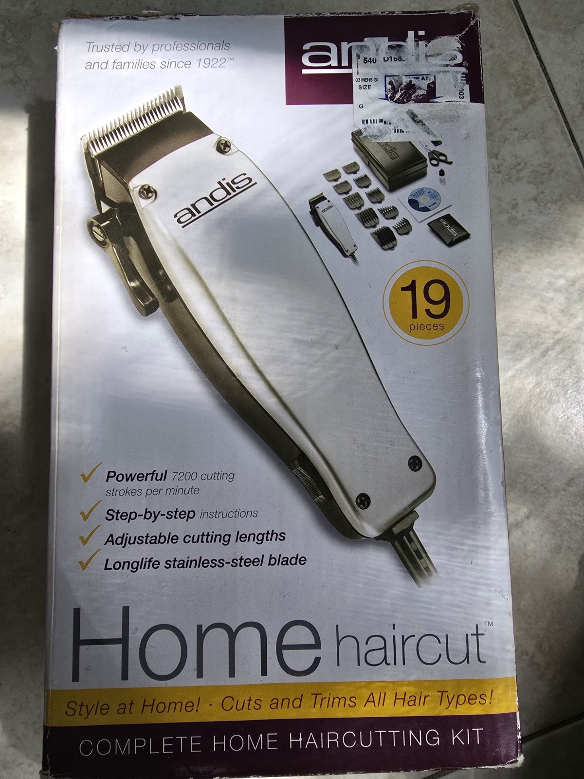 Andis Home Haircut Kit, Electric, Adjustable Lengths, Square Blade, Silver/Black