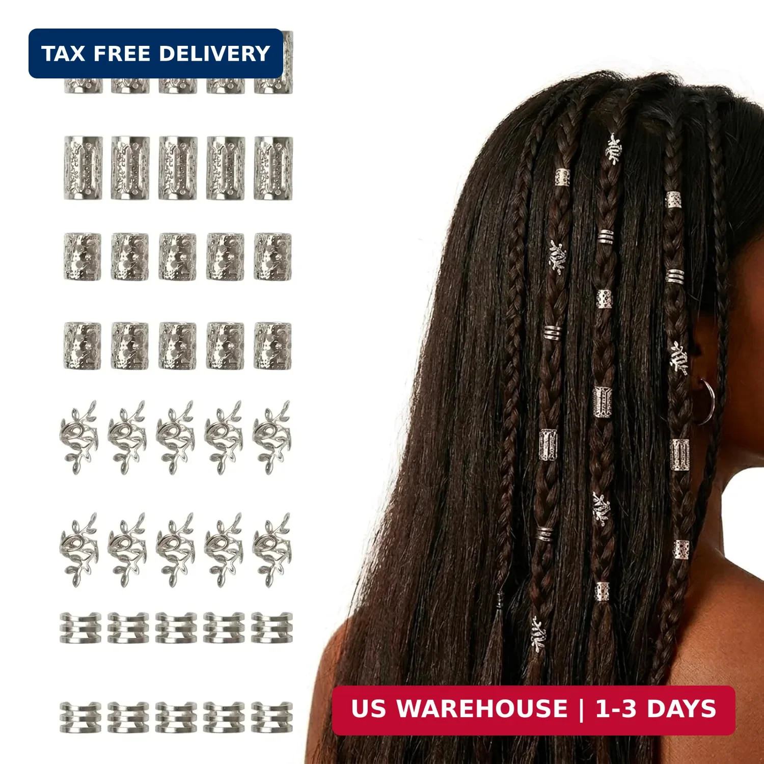 80PCS Silver Hair Jewelry for Dreadlock Braids, Hair Charms Accessories | 80Pcs