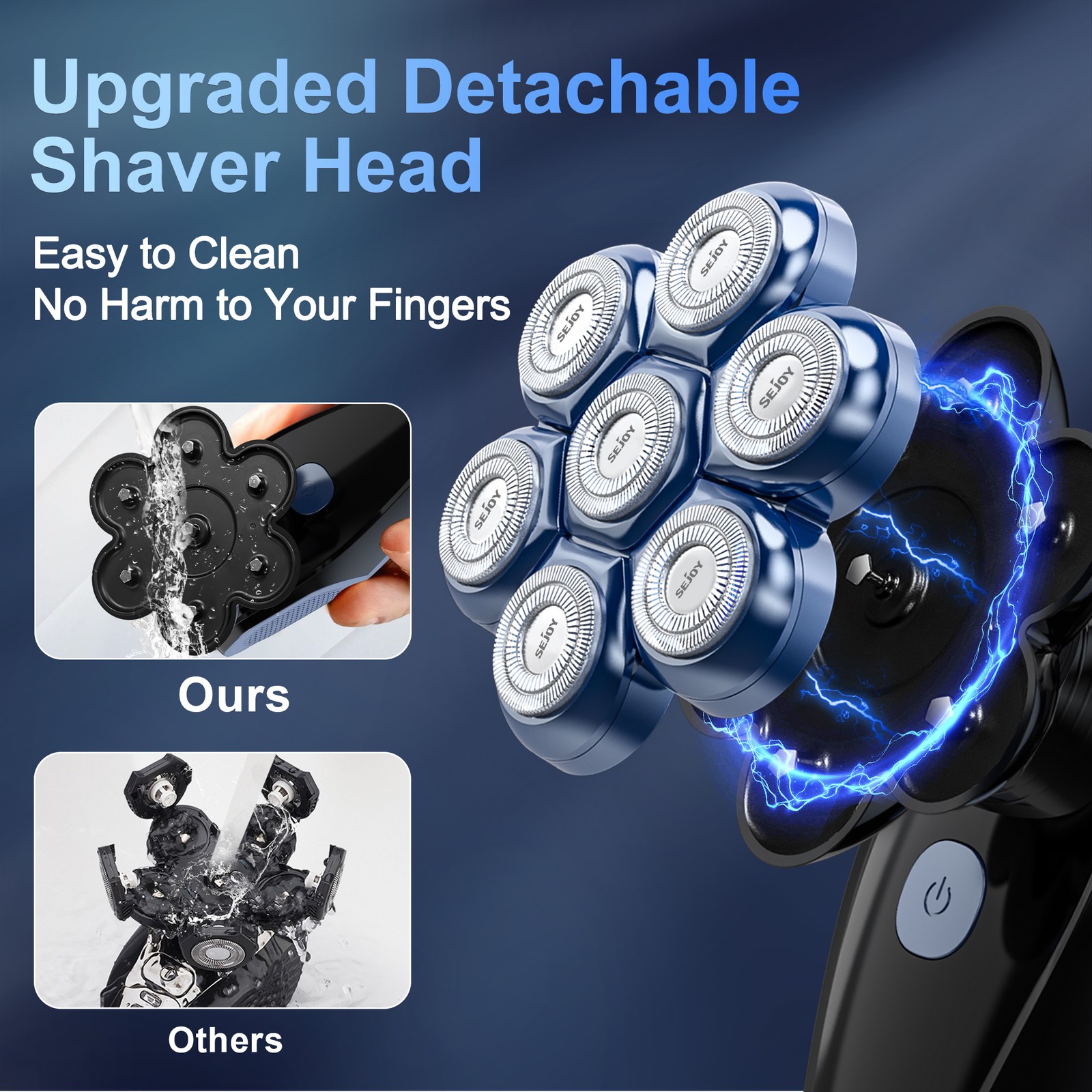 SEJOY 5-in-1 Rotary Electric Shaver 7D Rechargeable Bald Head Razor Hair Trimmer