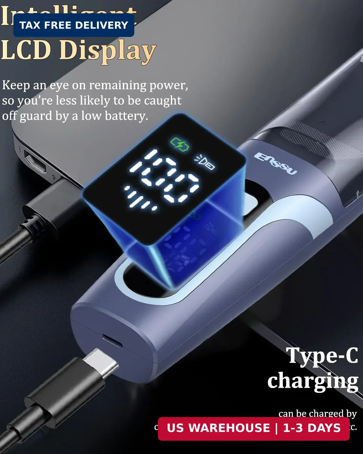 Vaccum Beard Trimmer for Men USB-C Rechargeable,Beard Trimmers with 2 Comb | Ele
