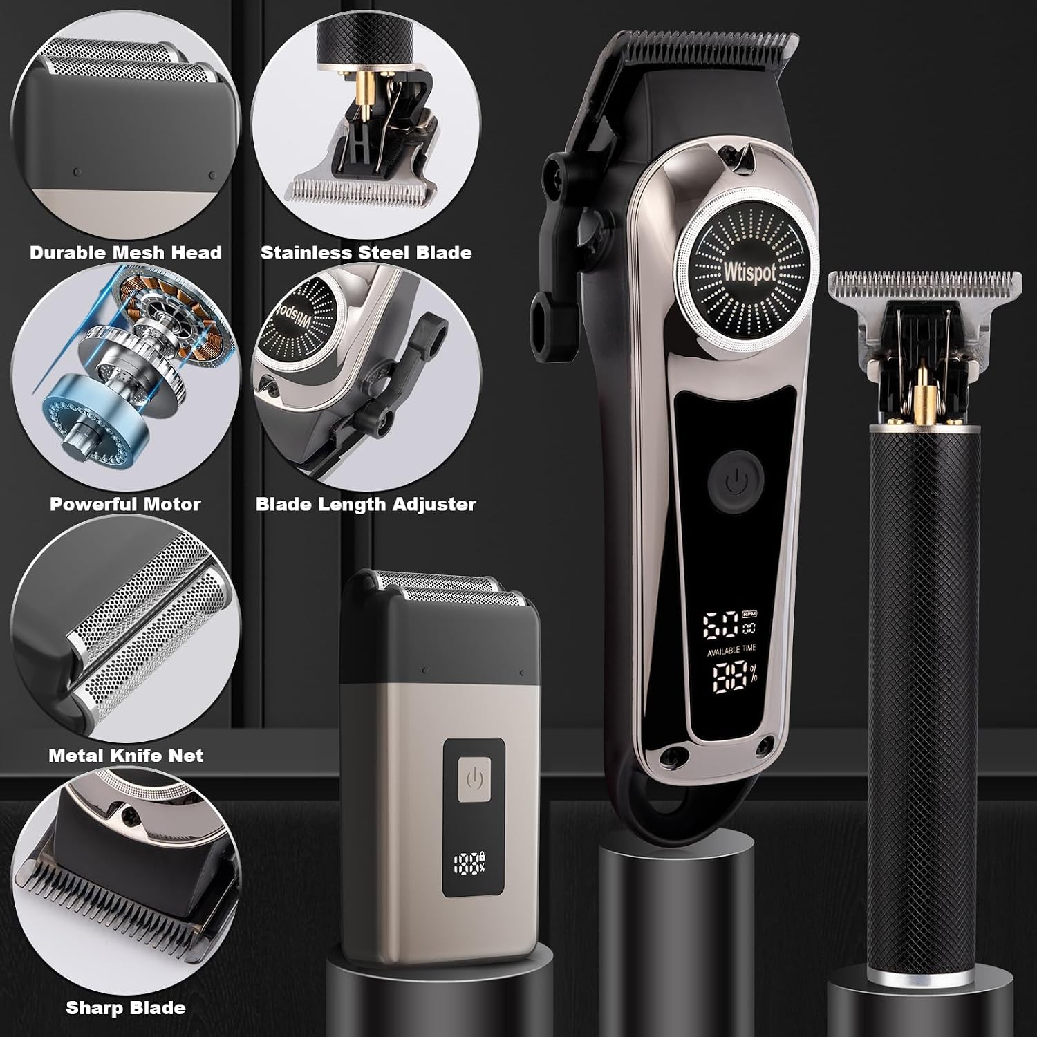 Dabetechts 3-in-1 Hair Clipper Set for Men, LED Display, Cordless