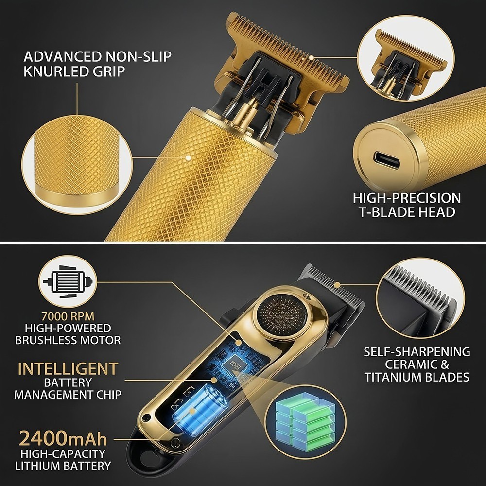 Professional Cordless Hair Clippers and Trimmers 4 in 1 Grooming Kit for Men