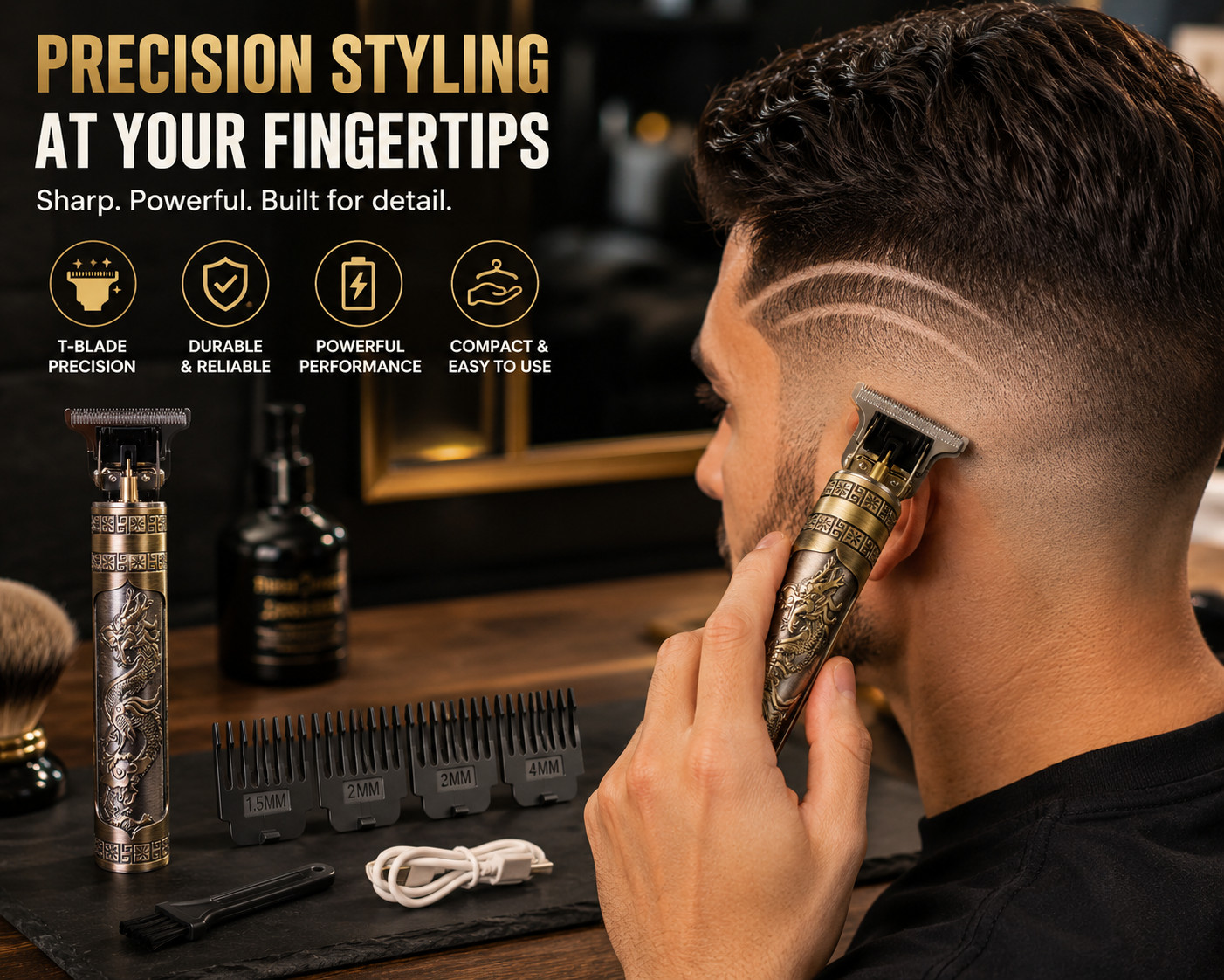 Vintage T9 Dragon Hair Trimmer Cordless T-Blade Beard Clipper USB Rechargeable