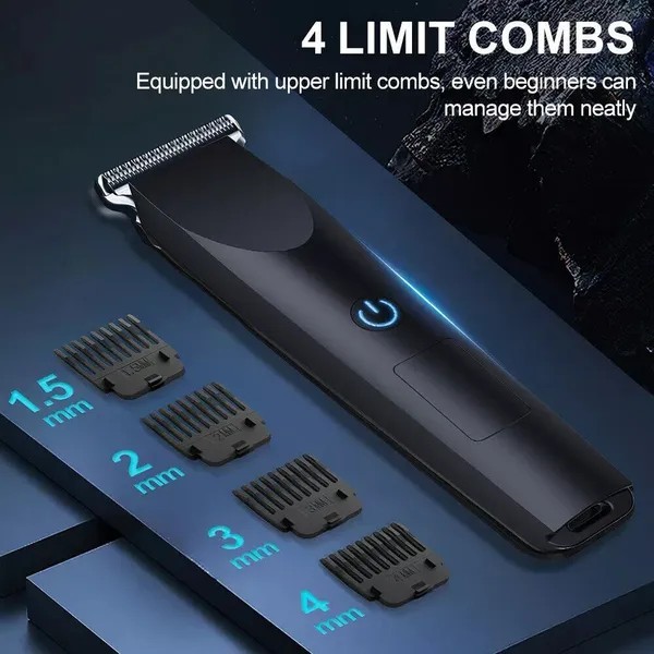 USB Rechargeable Cordless Hair Clipper Trimmer, Men, Black, 1.5-4mm Guards