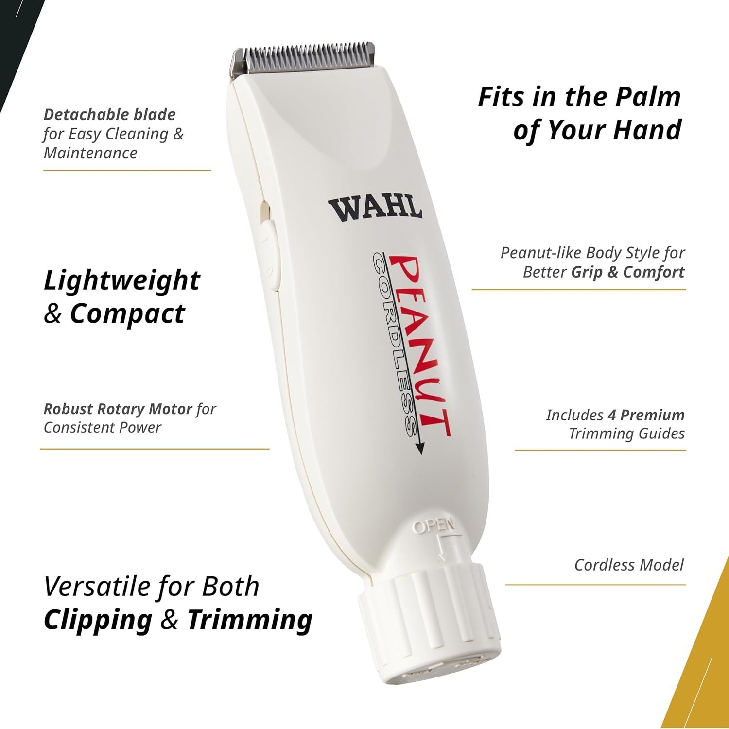 Wahl Professional Peanut Cordless Clipper/Trimmer #8663, White – Brand New