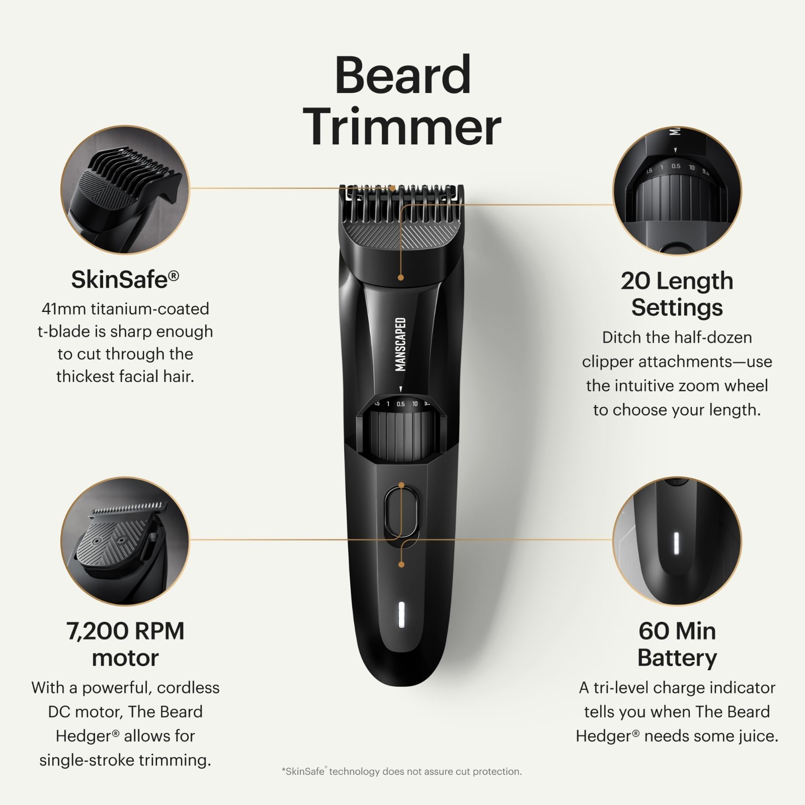 Premium Beard Trimmer for Men, 20 Length Adjustable, Stainless Steel T-Blade, Co