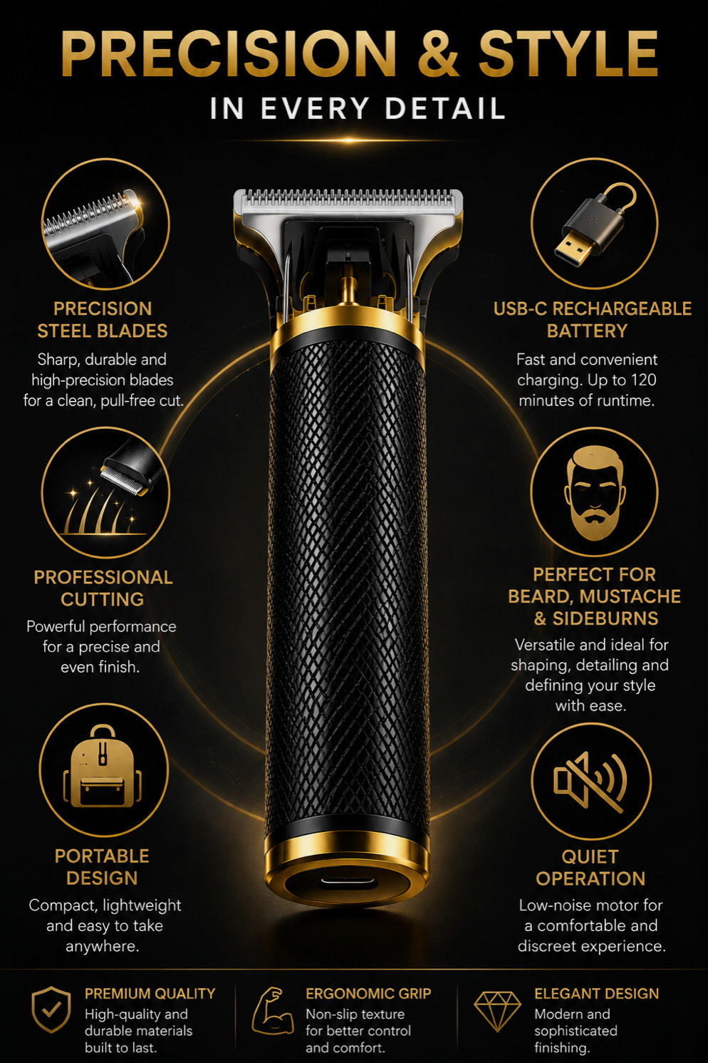 Vintage T9 Barbeador Black Gold Beard Hair Trimmer Cutter Machine for Men