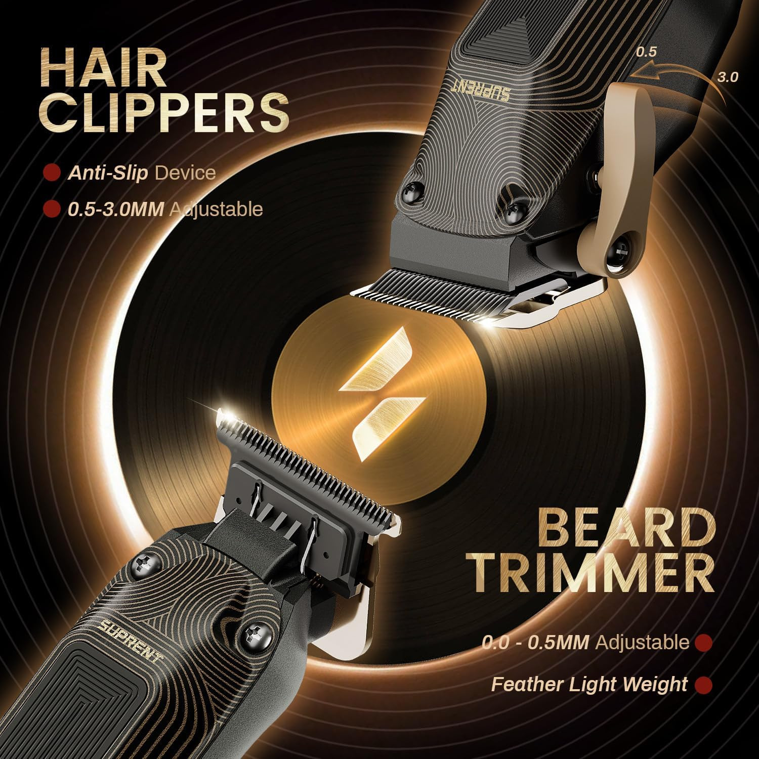 SUPRENT Ripple Professional Hair Clippers for Men, Cordless Barber Kit with 7500