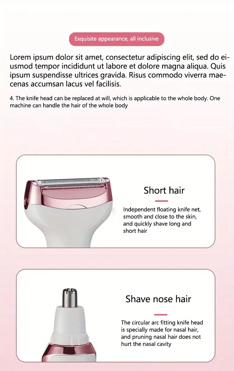 4 in 1 Women Electric Grooming Kit Body Hair Remover Nose Hair Bikini Trimmer