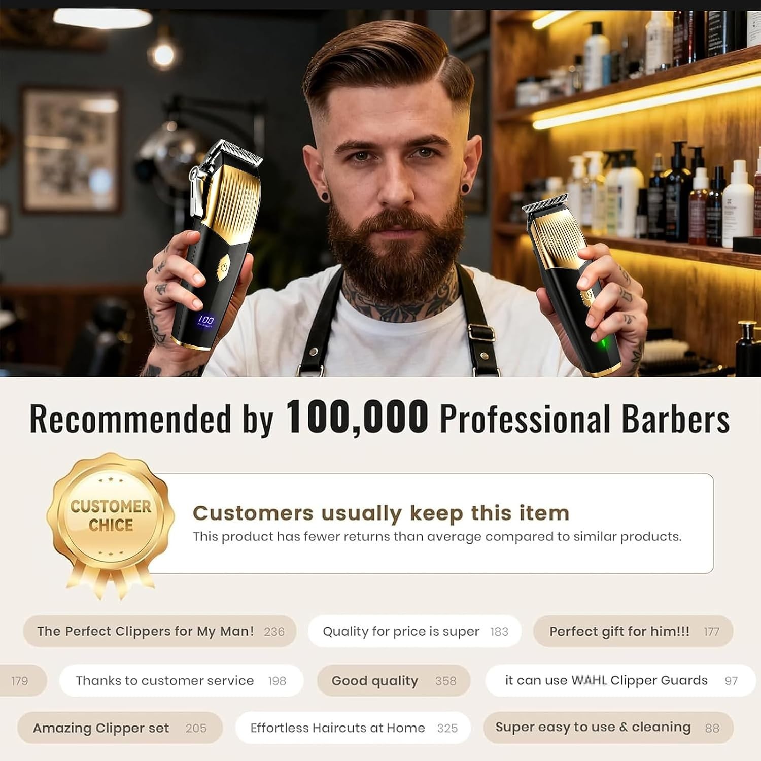 Professional Hair Clipper Set-4 in 1-Beard, Trimmer & Rechargeable Shaver (Gold)