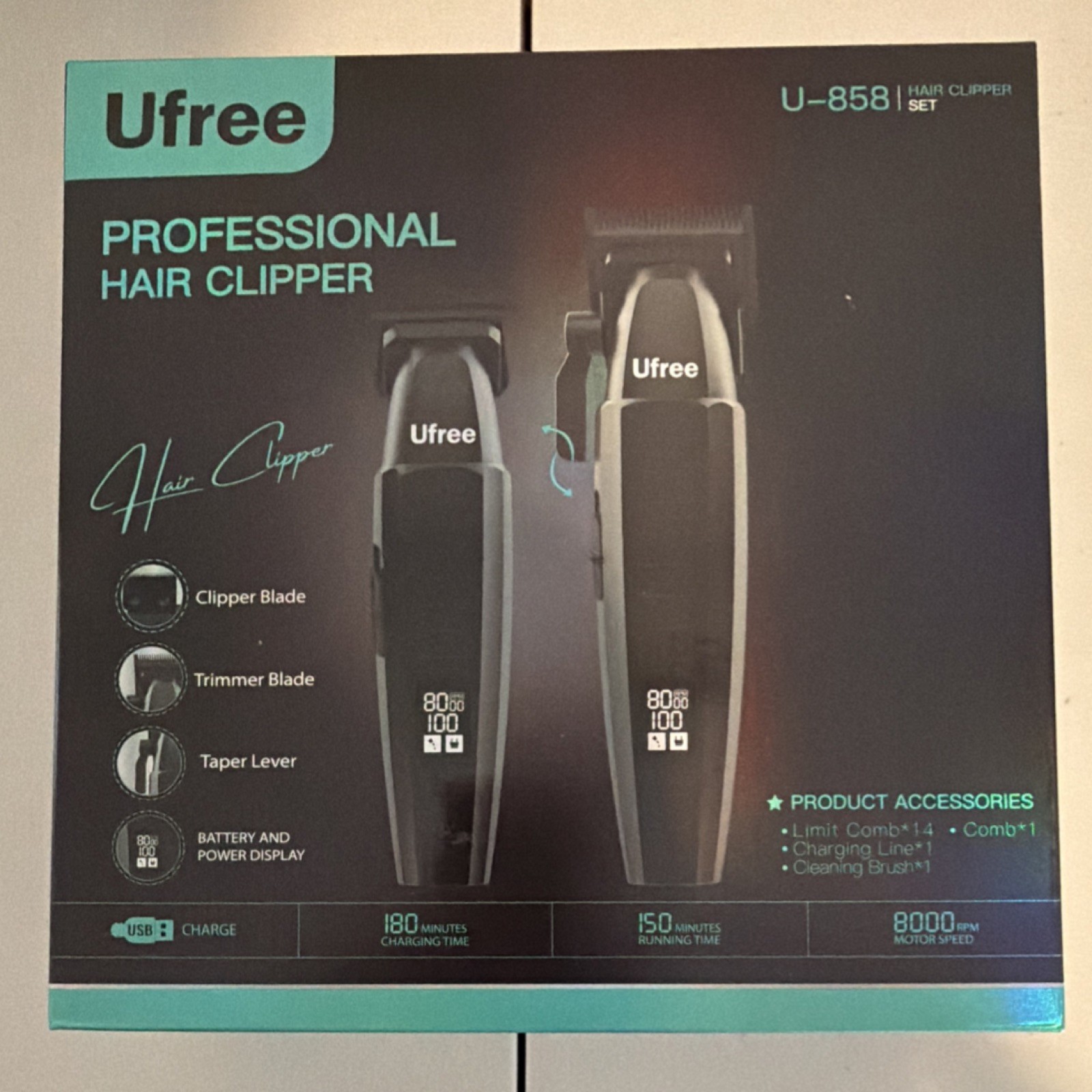 Ufree U-858 Cordless Clipper & Trimmer Set, LED Display, USB Charging