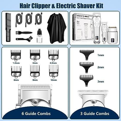 SUNNOW Men’s Cordless Hair Clippers, Beard Trimmer & Foil Shaver Kit, Waterproof