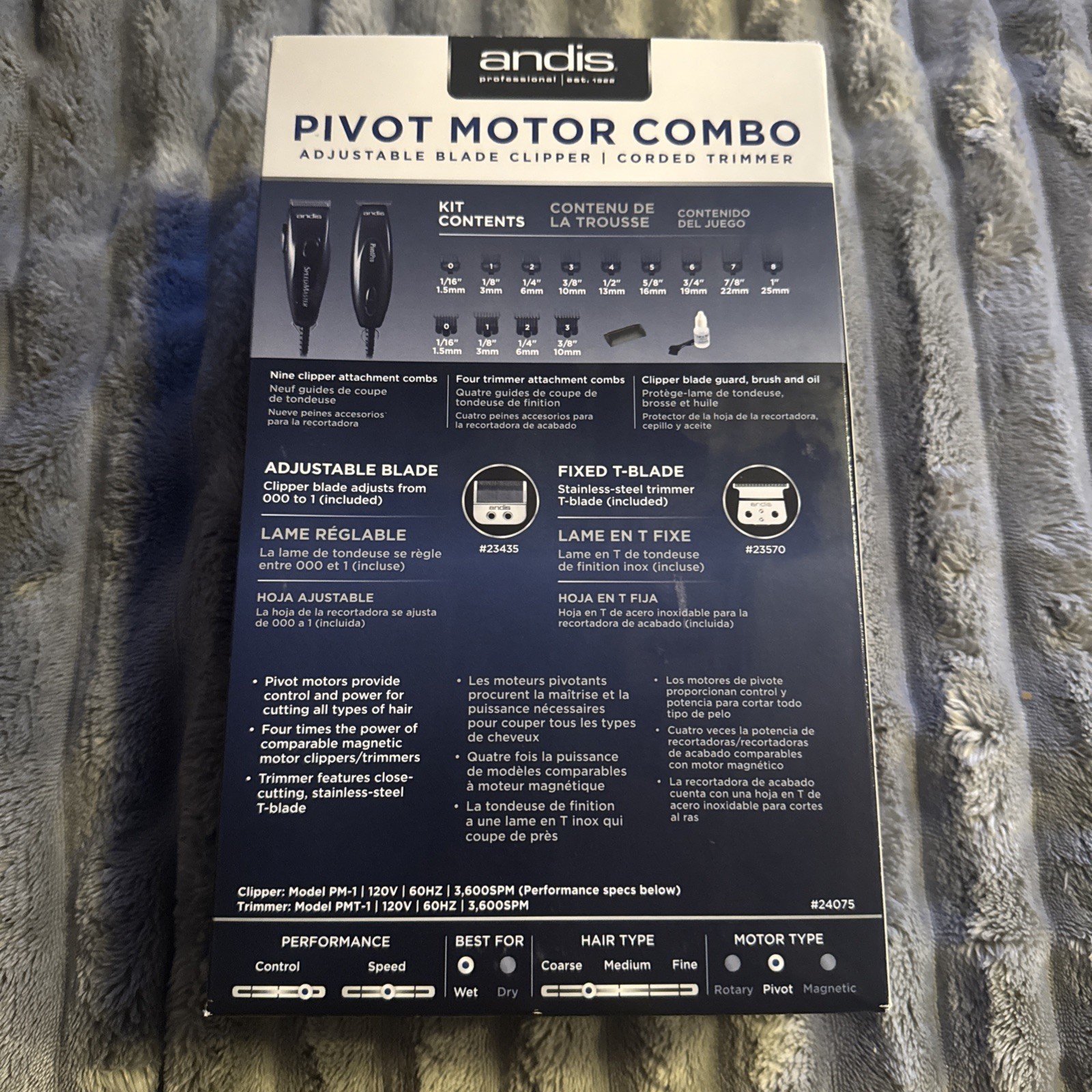 Andis Pivot Motor Clipper & Trimmer Combo and Guides w/Blade Brush