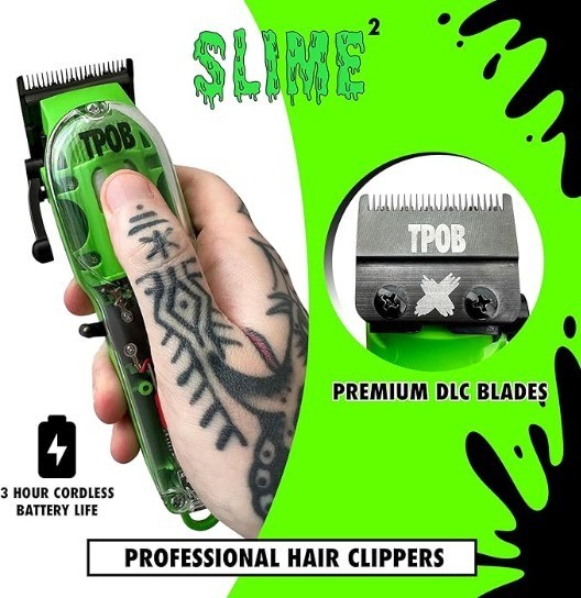 TPOB Slime 2 Barber Hair Clippers for Men 6800 RPM with Matte Green Case and X F