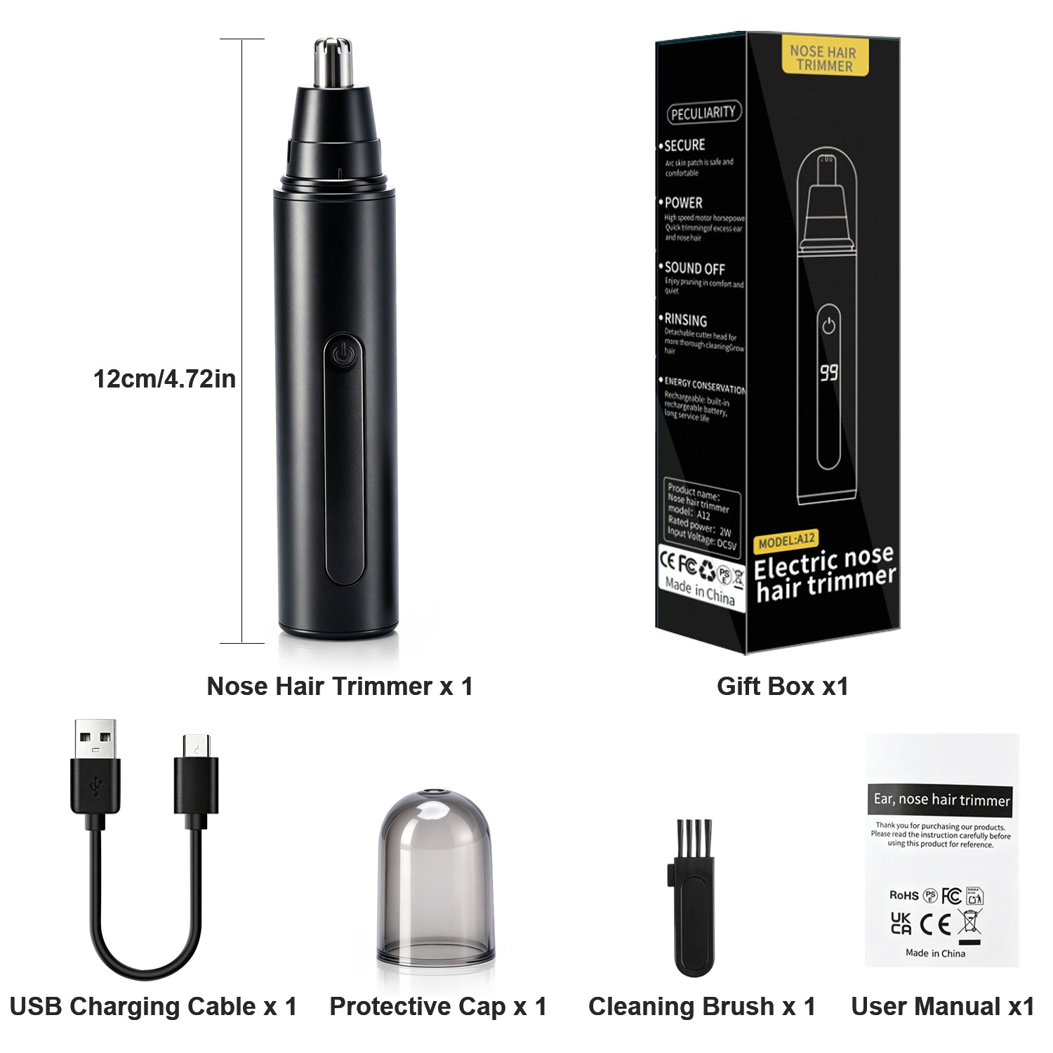 Nose Trimmer for Nose,Ears,Eyebrows Trimming Kit,Powerful Motor&Dual-Edge Blades