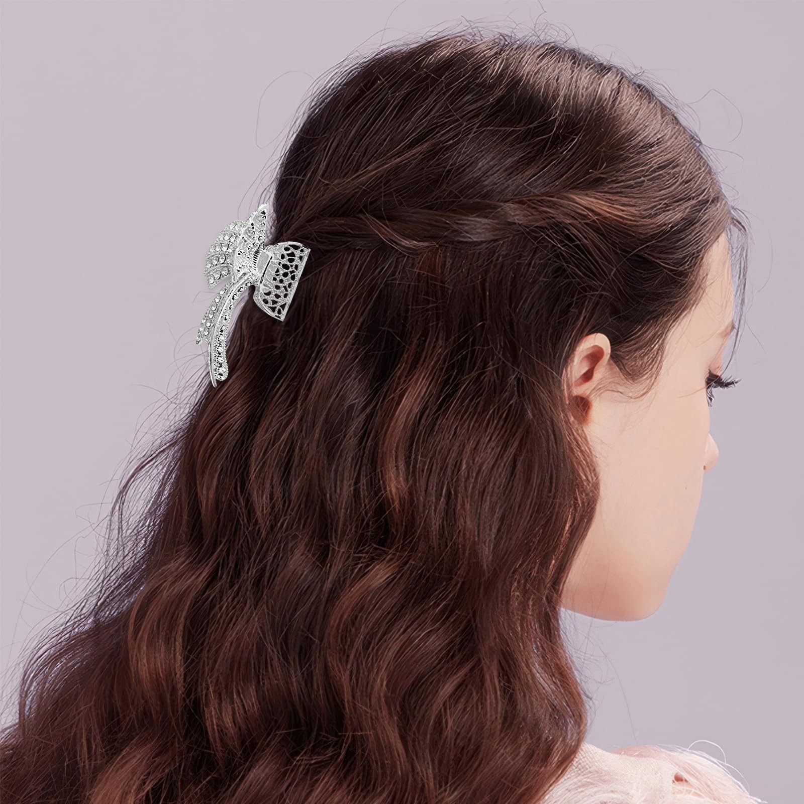 4Pcs Bow Rhinestone Hair Claw Clips Fancy 1 Count (Pack of 4), Gold, Silver