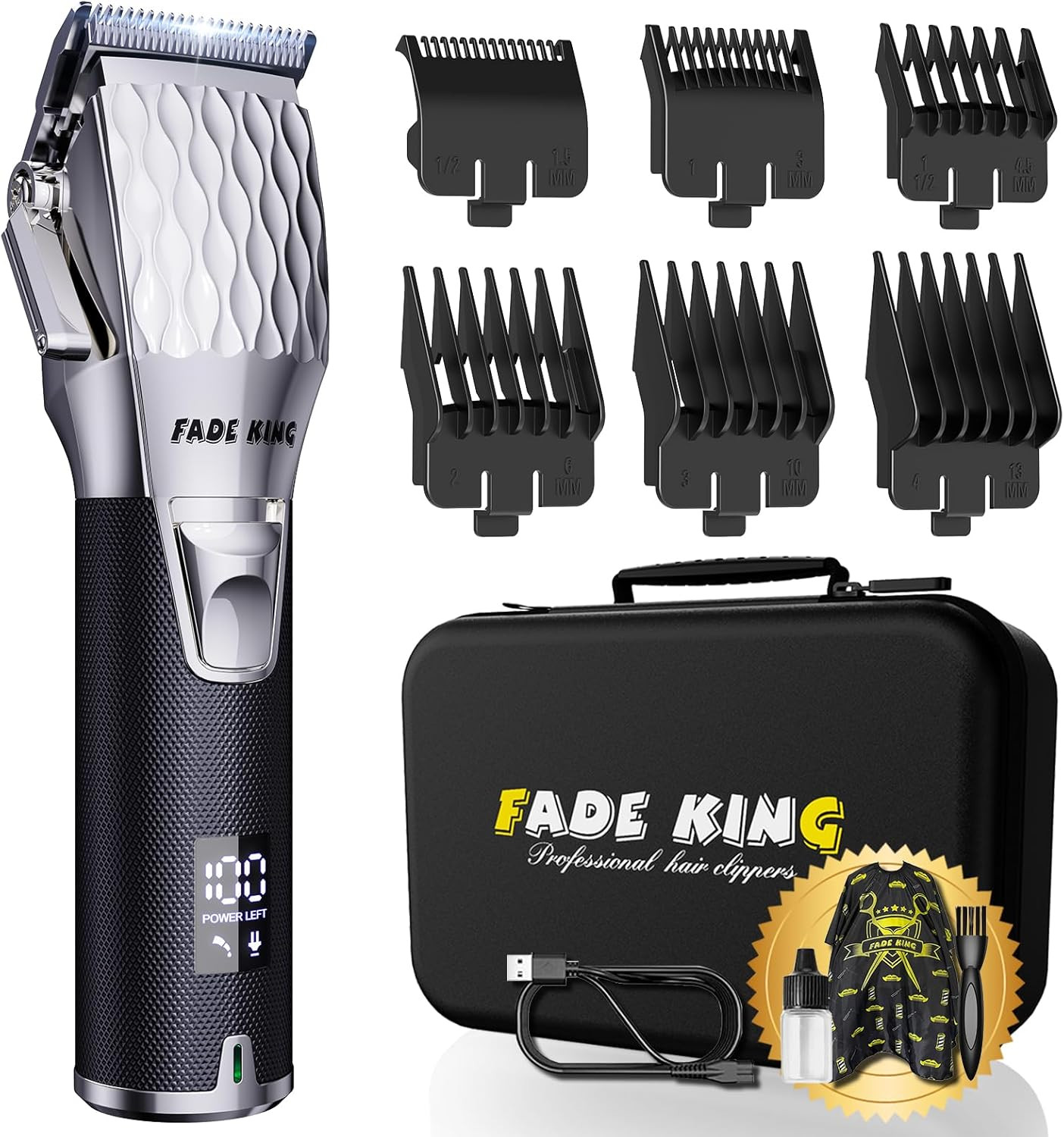 Professional Hair Clippers for Men, Cordless Barber Clippers with LED Display, R