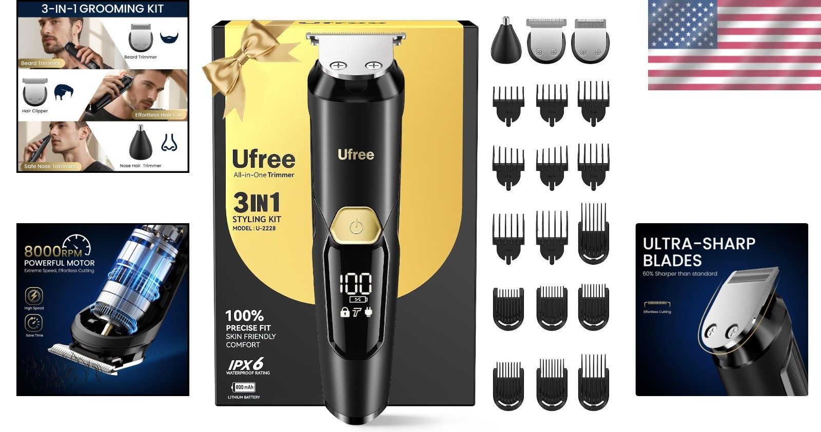 Men’s All-in-One Waterproof Grooming Kit – Stylish Beard, Nose & Hair Trimmer