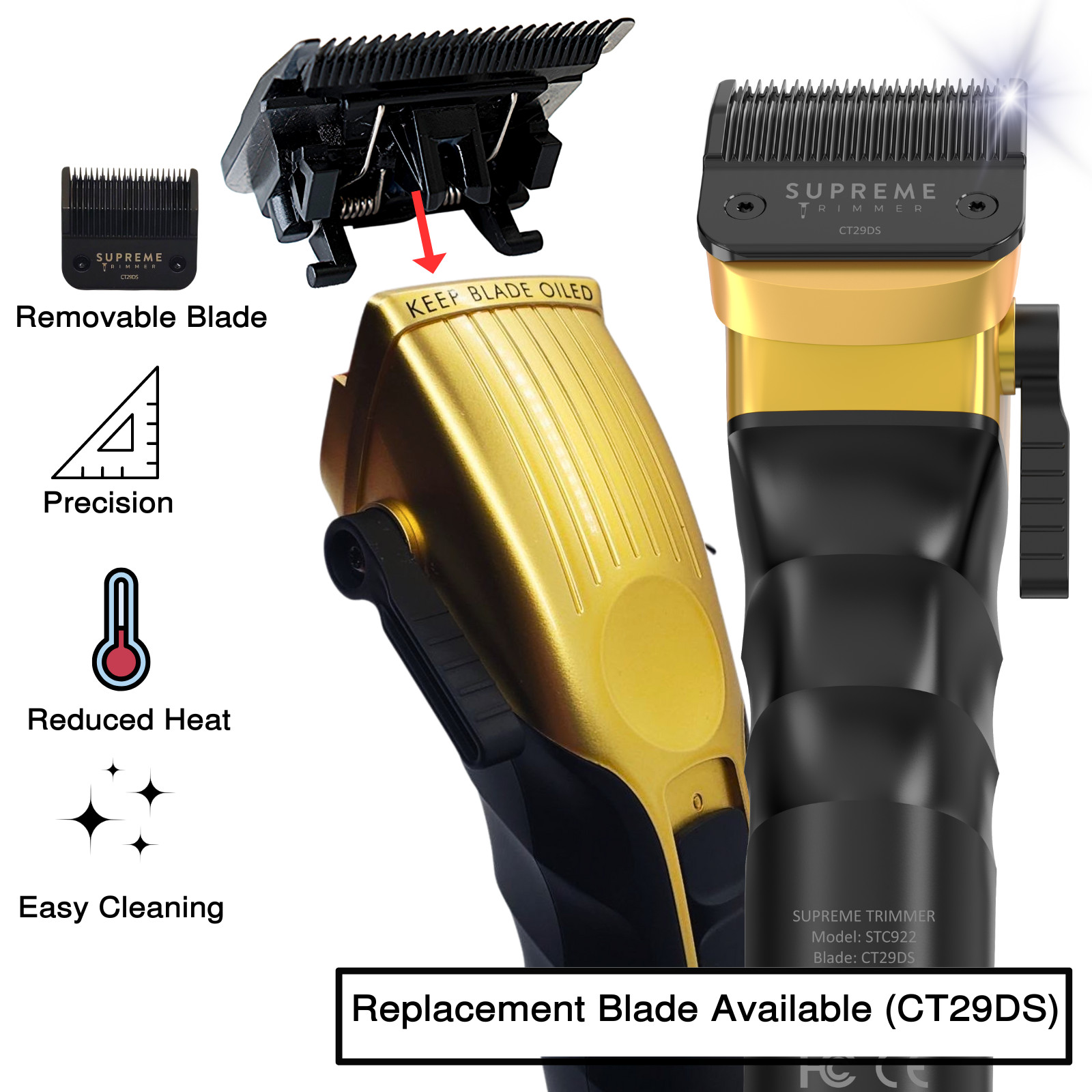 Supreme Trimmer Detachable Taper Blade for 2Spee Clipper | Removable CT29DS