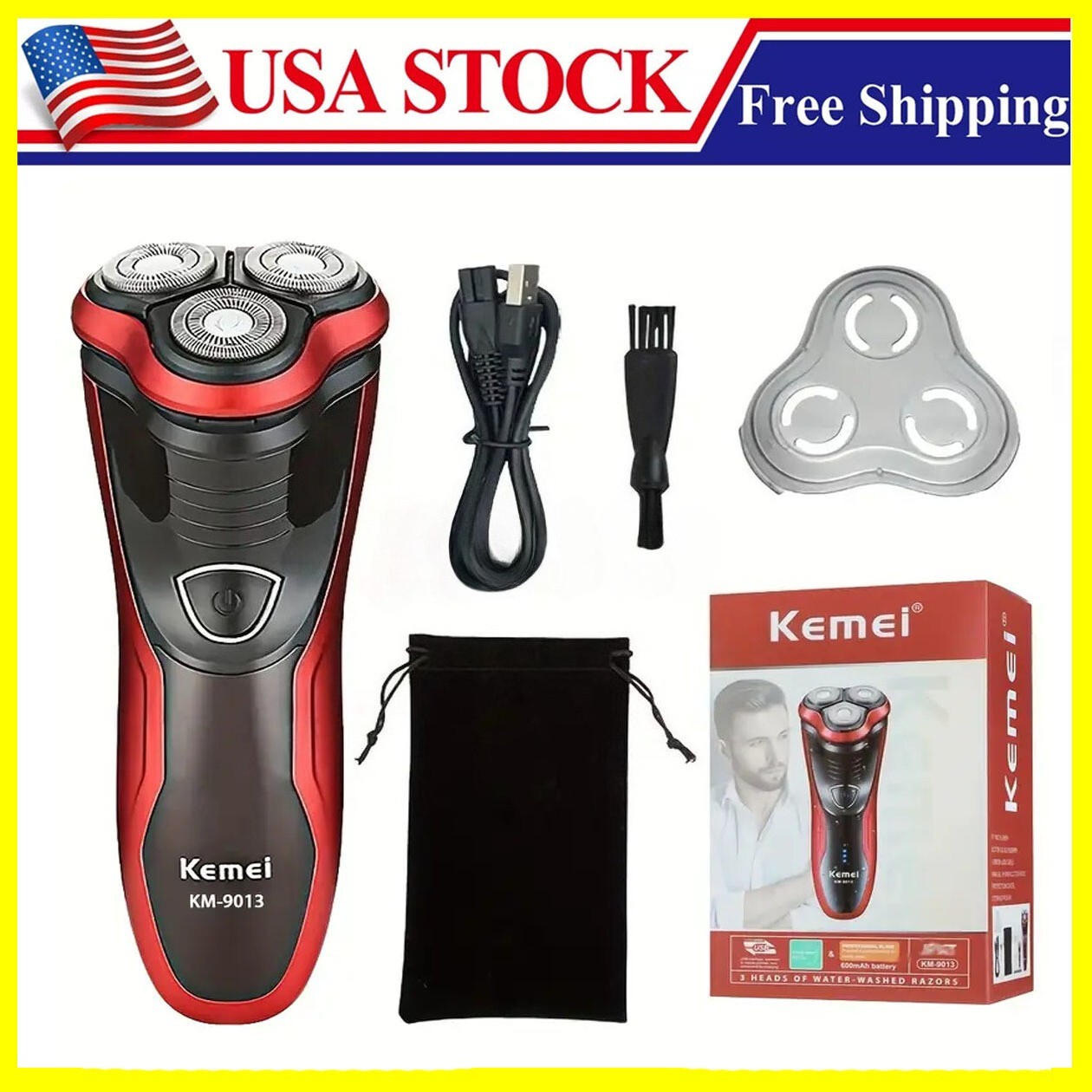 Electric Shaver Mens Razor Rotary Waterproof Pop-Up Trimmer Wet Dry Cordless