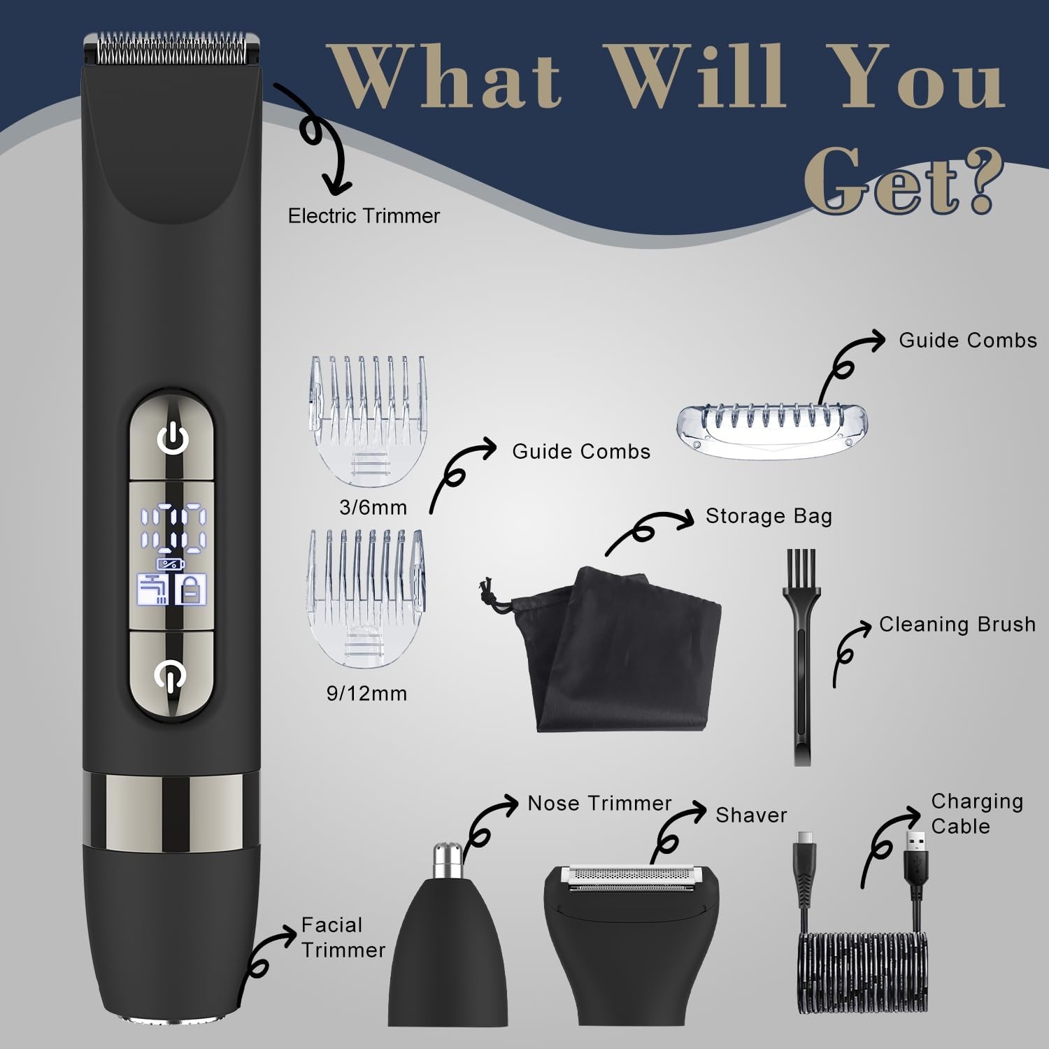 4-in-1 Waterproof Body Hair Trimmer & Groomer for Men, Rechargeable Electric Sha