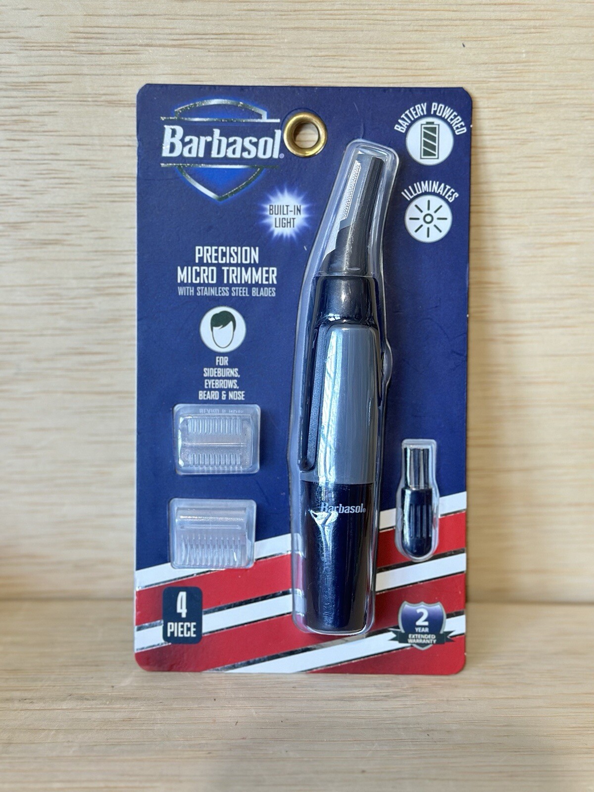 4pc-Barbasol Micro Precision Trimmer with Stainless Steel Blades W/Light