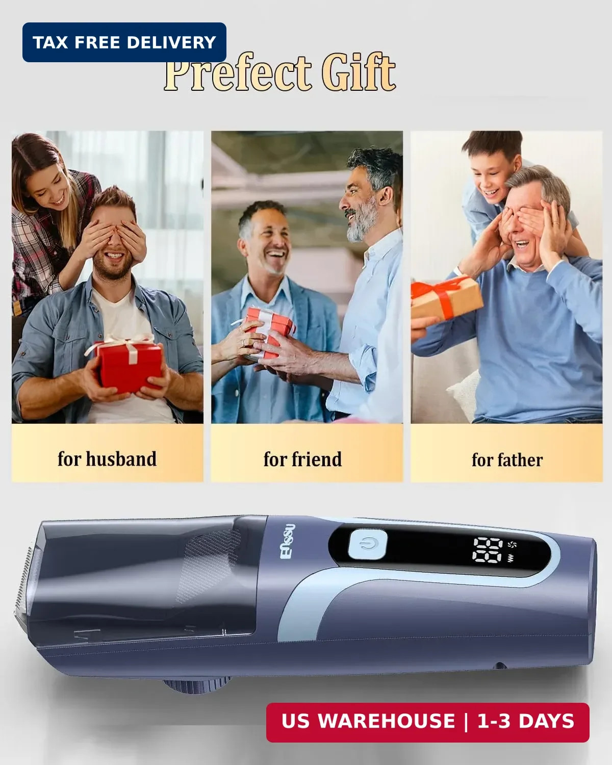 Vaccum Beard Trimmer for Men USB-C Rechargeable,Beard Trimmers with 2 Comb | Ele