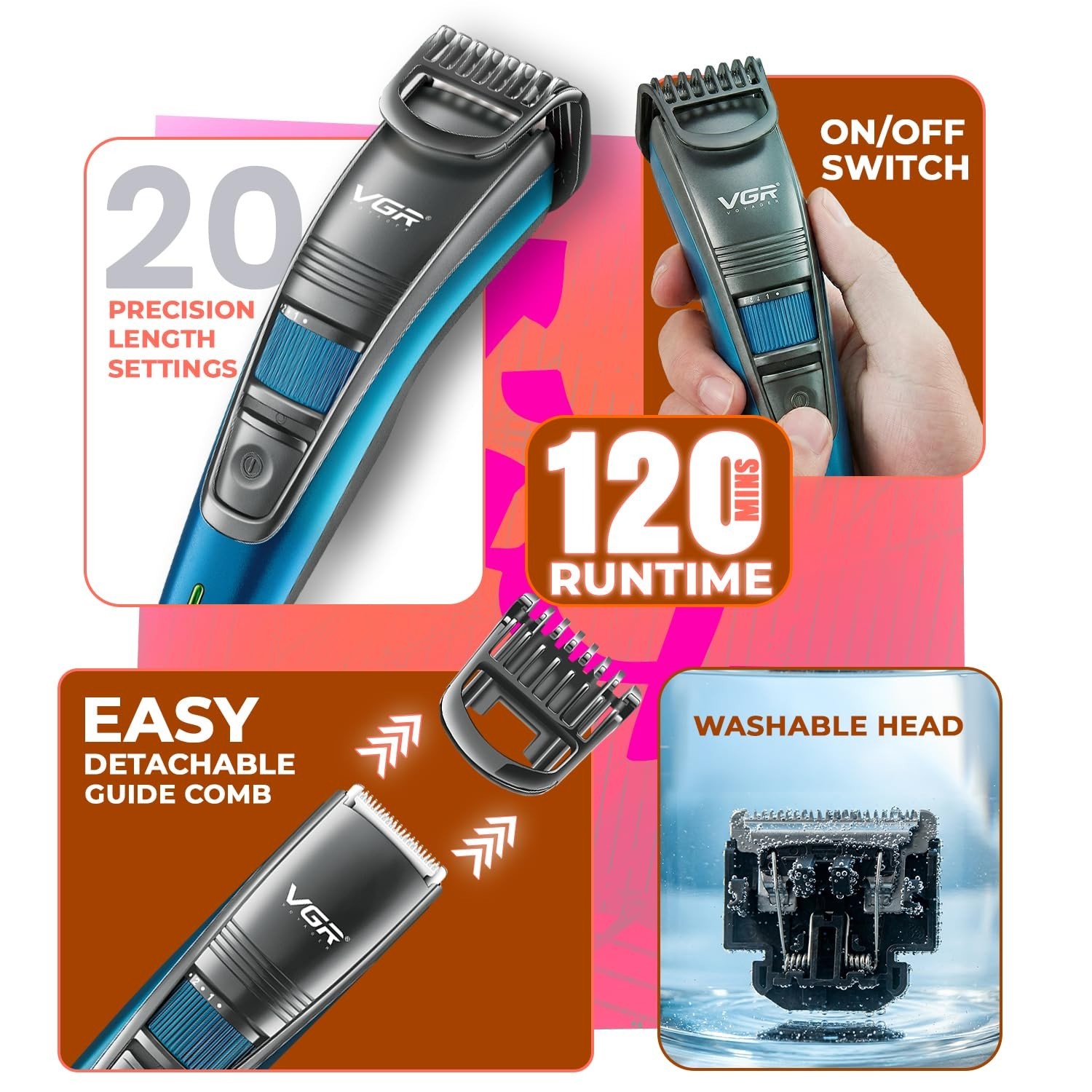 VGR V-052 Beard Trimmer for Men,VGR V-052,Blue