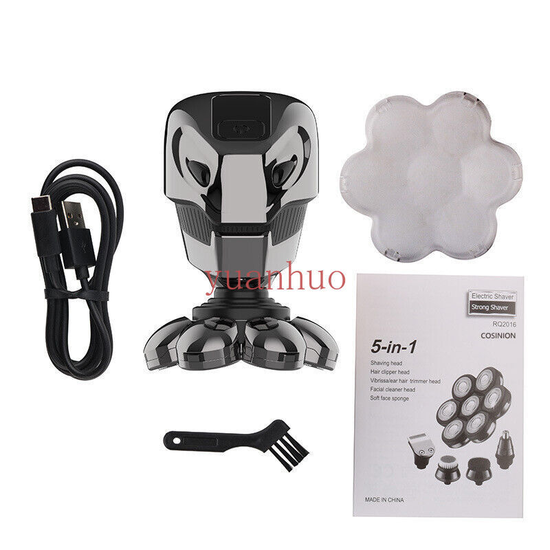 7D 5-in-1 Bald Head Hairs Remover Shaver Razor Smooth Skull Cordless Wet Dry US