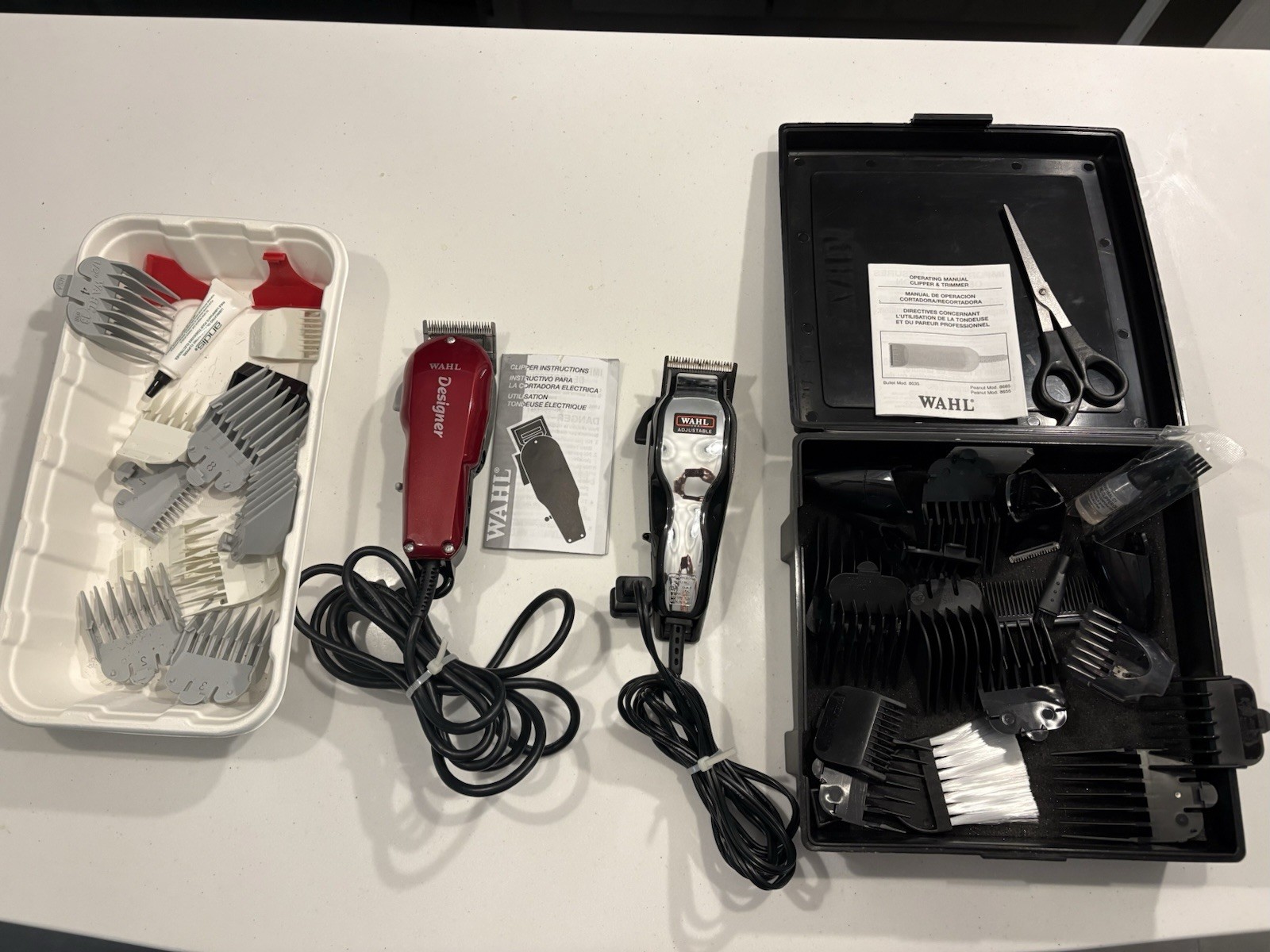 Lot 2 WAHL Electric Clippers Trimmers (Models: Designor & Bullet ) & Accessories