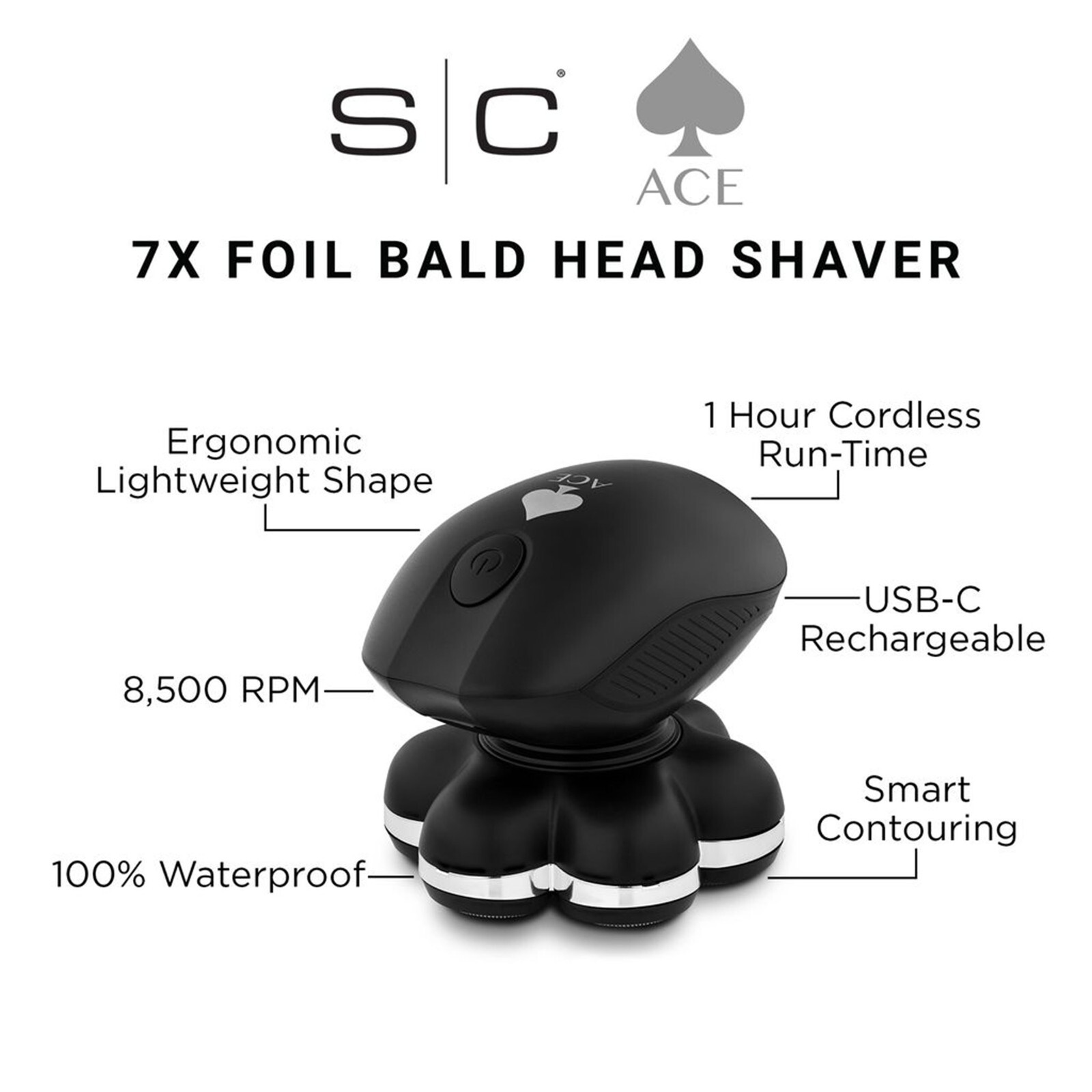 StyleCraft Ace Bald Head Shaver 7X Foil Cordless Supercharged SC804B Mens Hair
