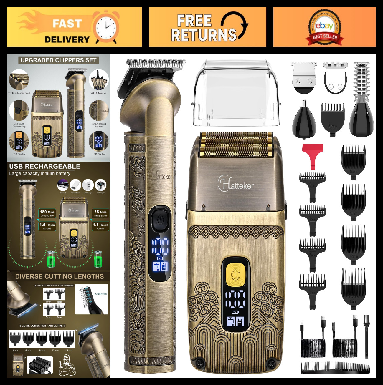 Waterproof Cordless Beard Trimmer & Foil Shaver All-in-One Grooming Kit