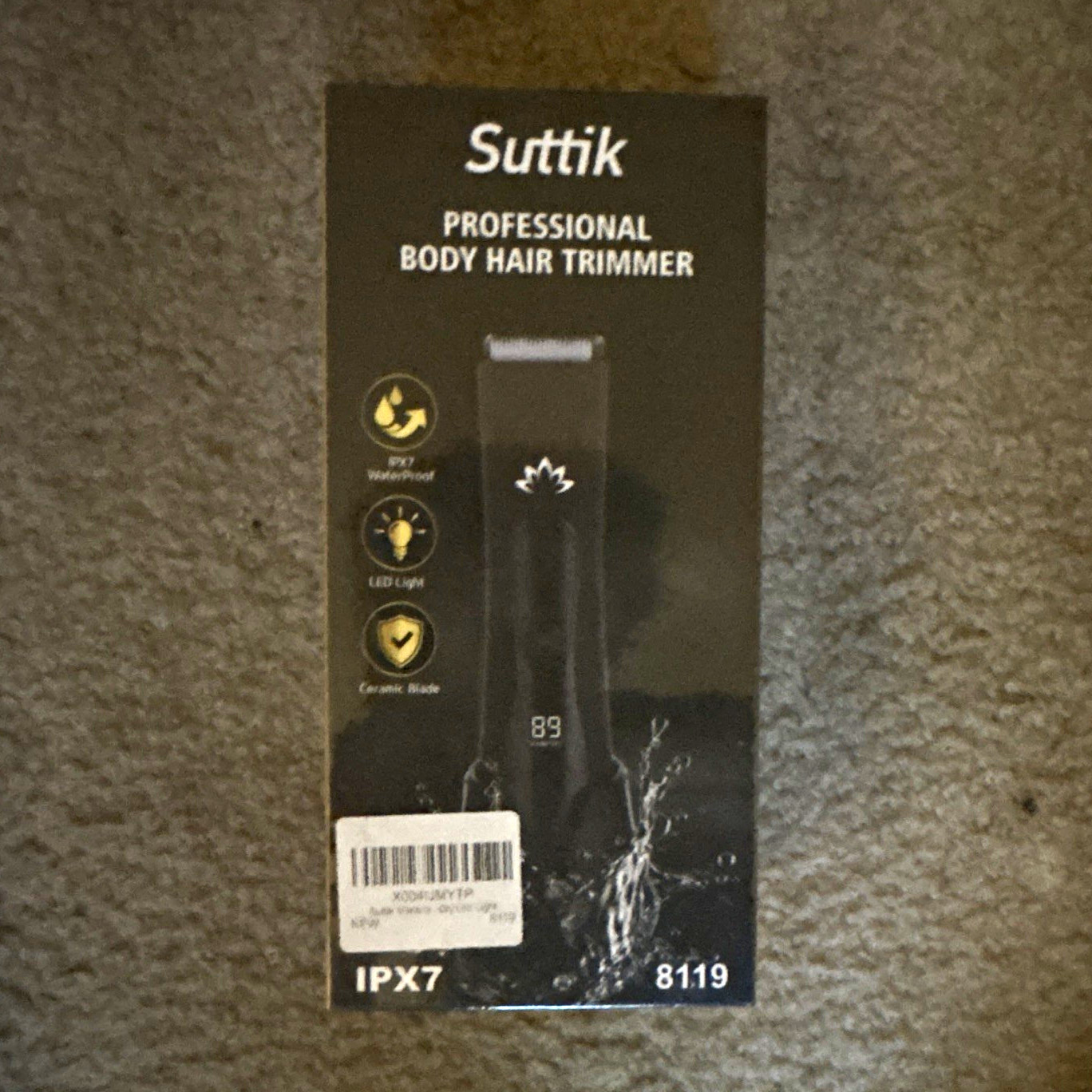 Suttik Waterproof Cordless Body Trimmer USB Charging LED Light Black 8119