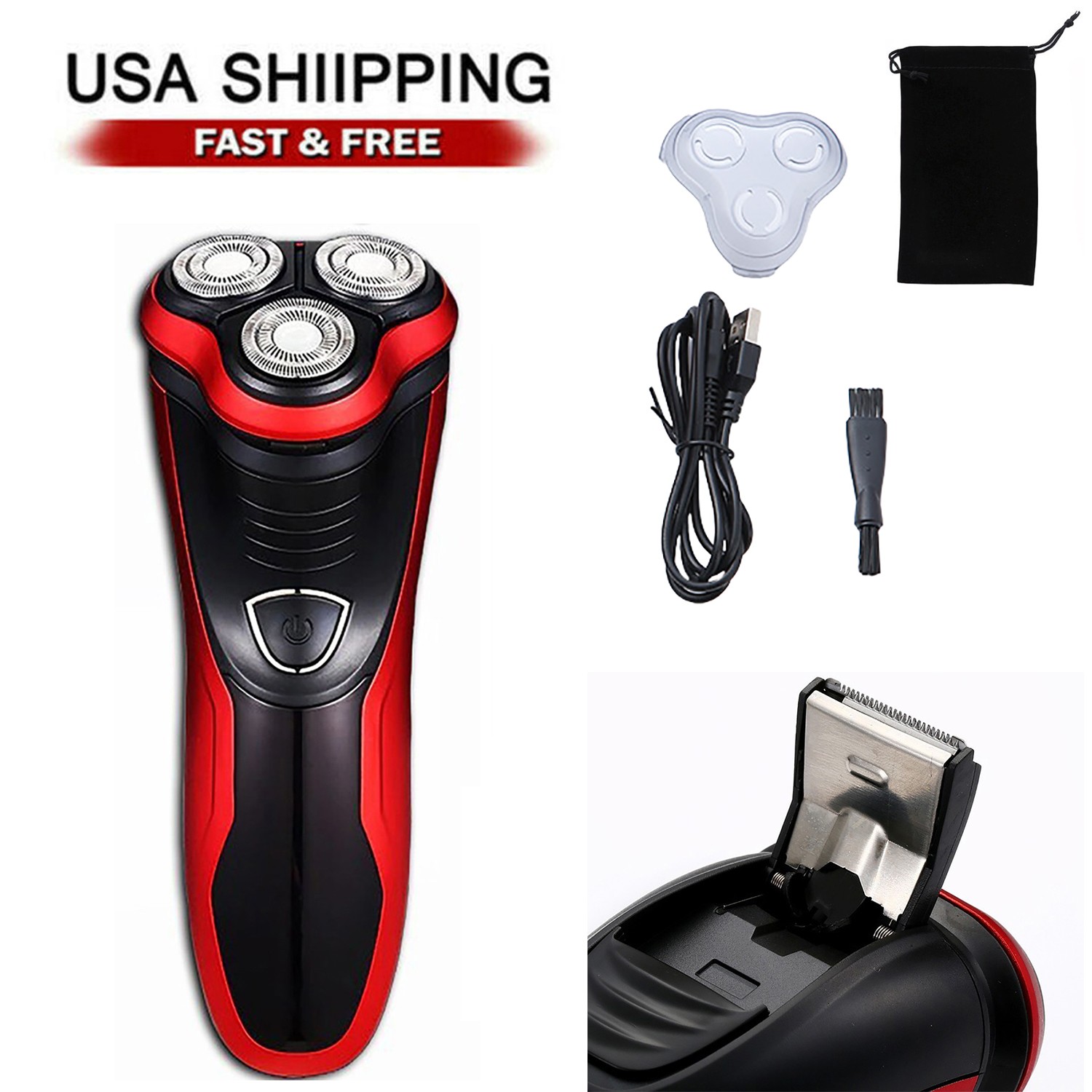 Men’s Electric Shaver Razor Rotary Waterproof Pop-Up Trimmer Wet Dry Cordless