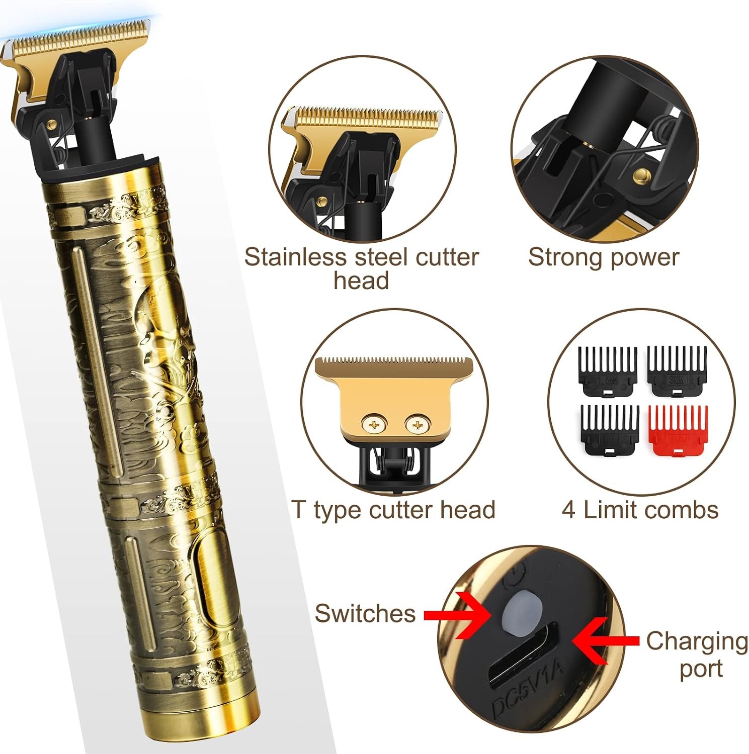 T9 Cordless Hair Trimmer for Men T-Blade Beard Clipper USB-C Bronze Grooming Kit