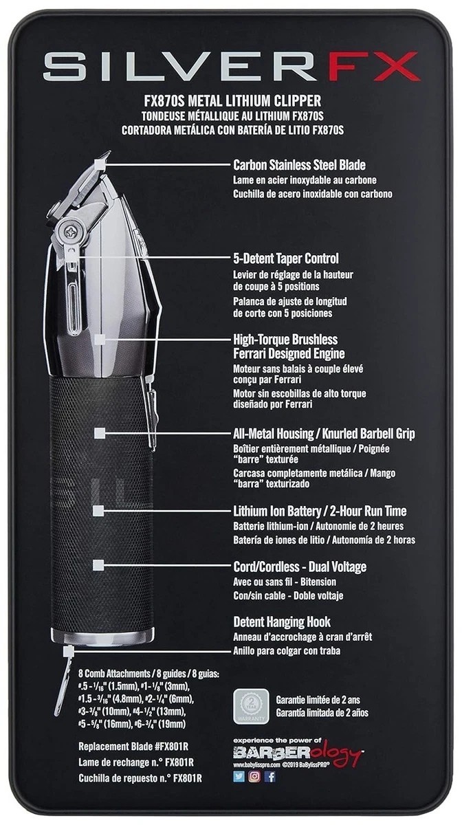 BaBylissPRO SilverFX FX870S Silver Cordless Lithium-Ion Hair Clipper