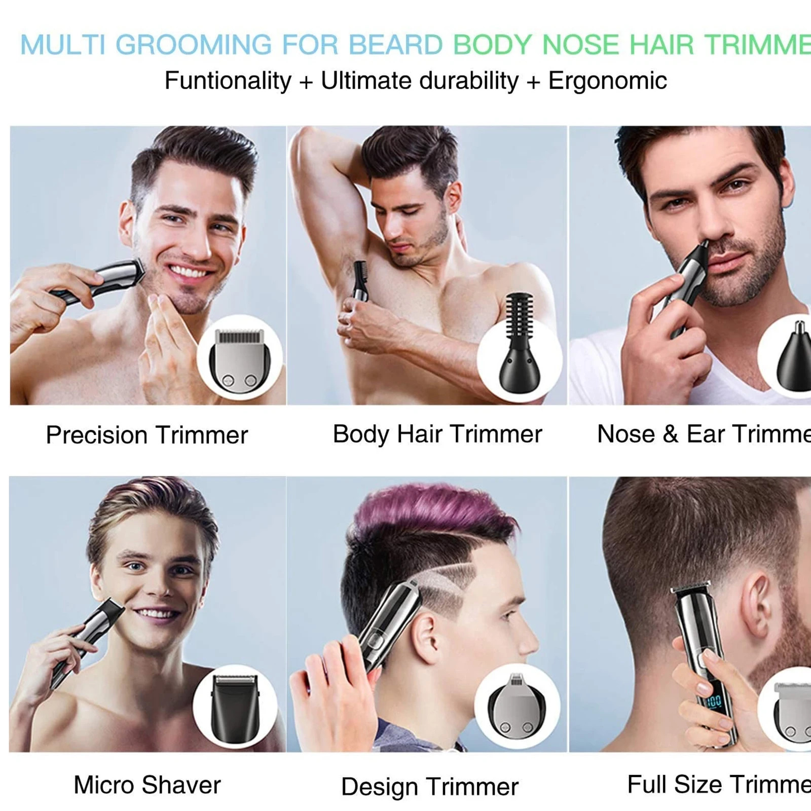 USA Stainless Steel Electric Shaver Lithium Ion 2.0+Beard Trimmer for Men/Barber