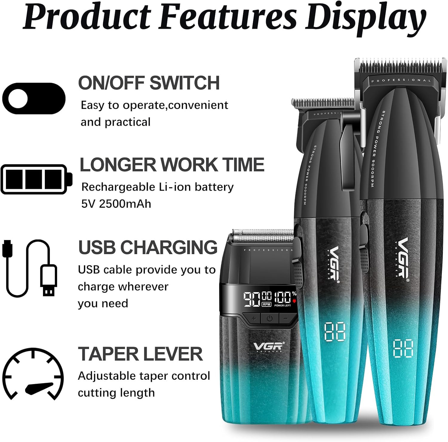 640S3 Professional 3 in 1 Hair Cutting Kit, 9000RPM Hair Clippers for Men Profes
