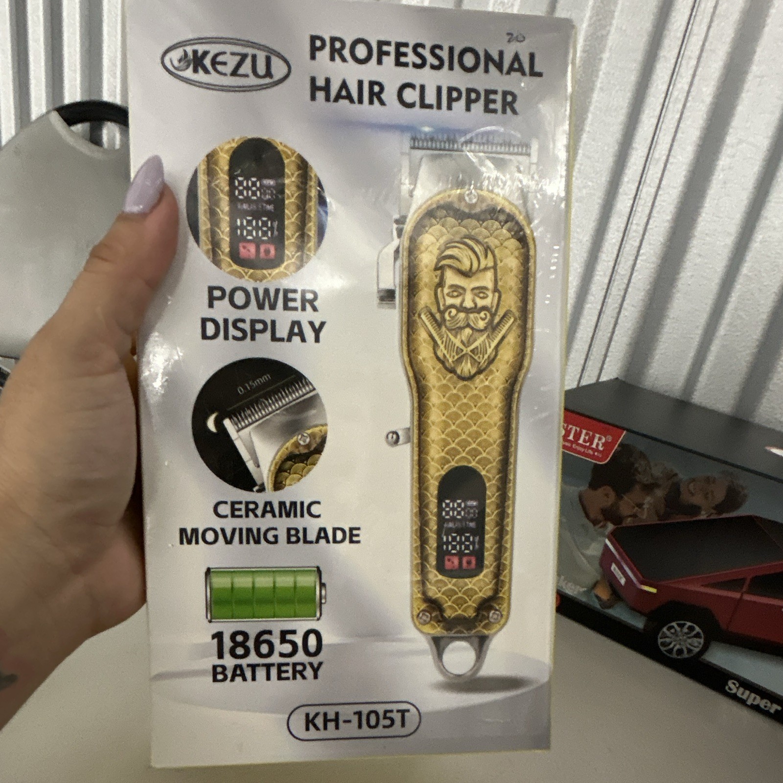 KEZU KH-105T Gold Hair Clipper Cordless Rechargeable Power Display 0.5mm