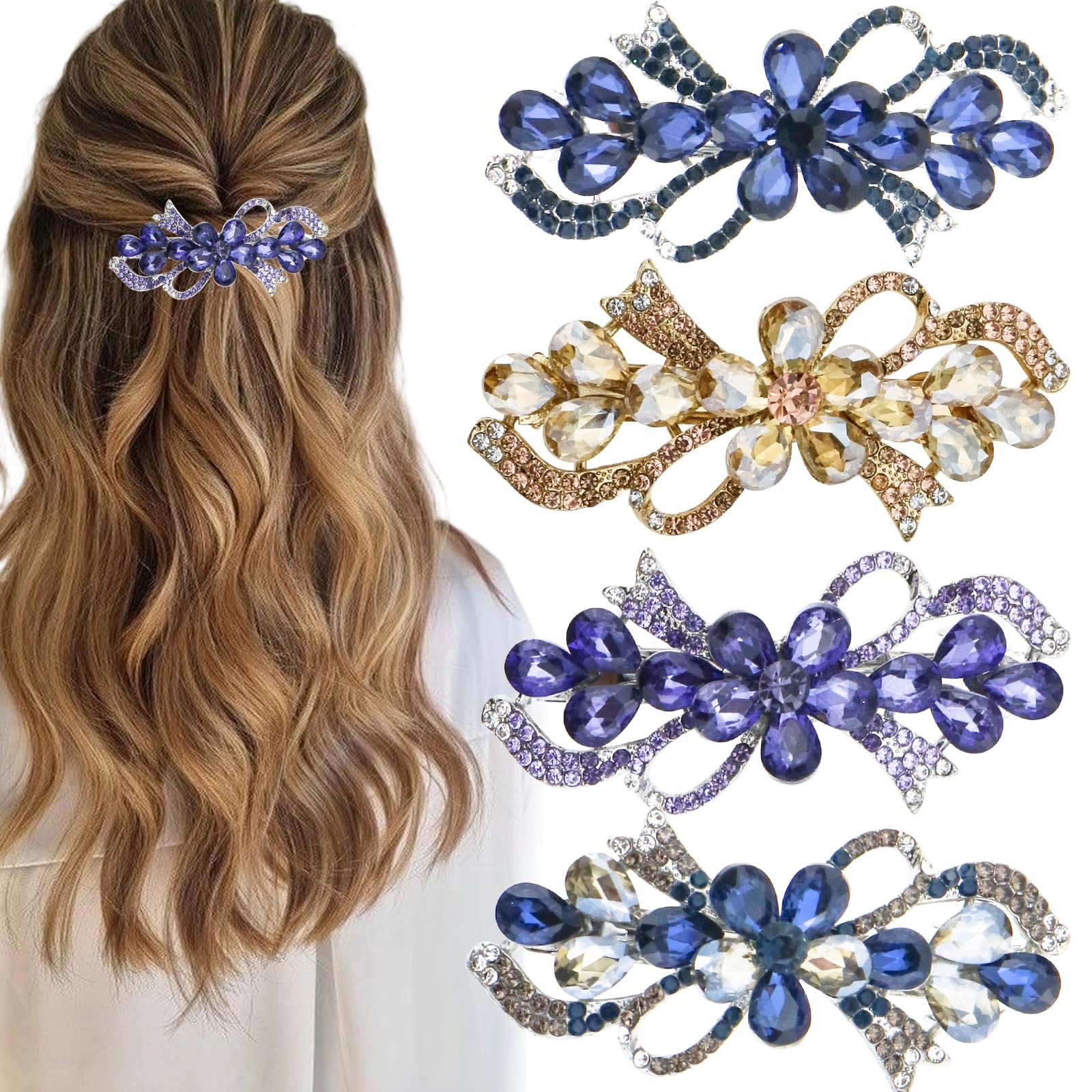 4PCS 4 ColorsExquisite Rhinestone Bowknot 1 Count (Pack of 4), Multicolor