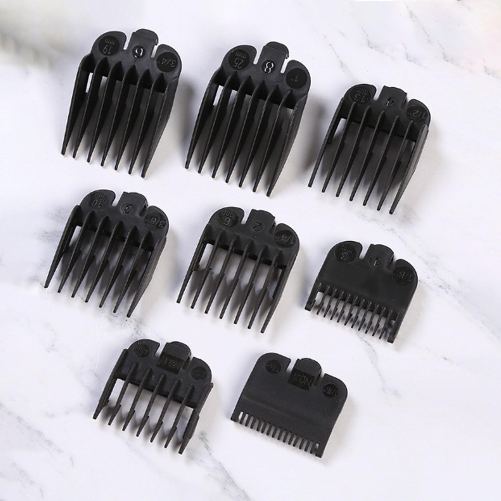 Professional Hair Clipper Combs Guides Set – 1/16 to 1 Size Range, Black Replace