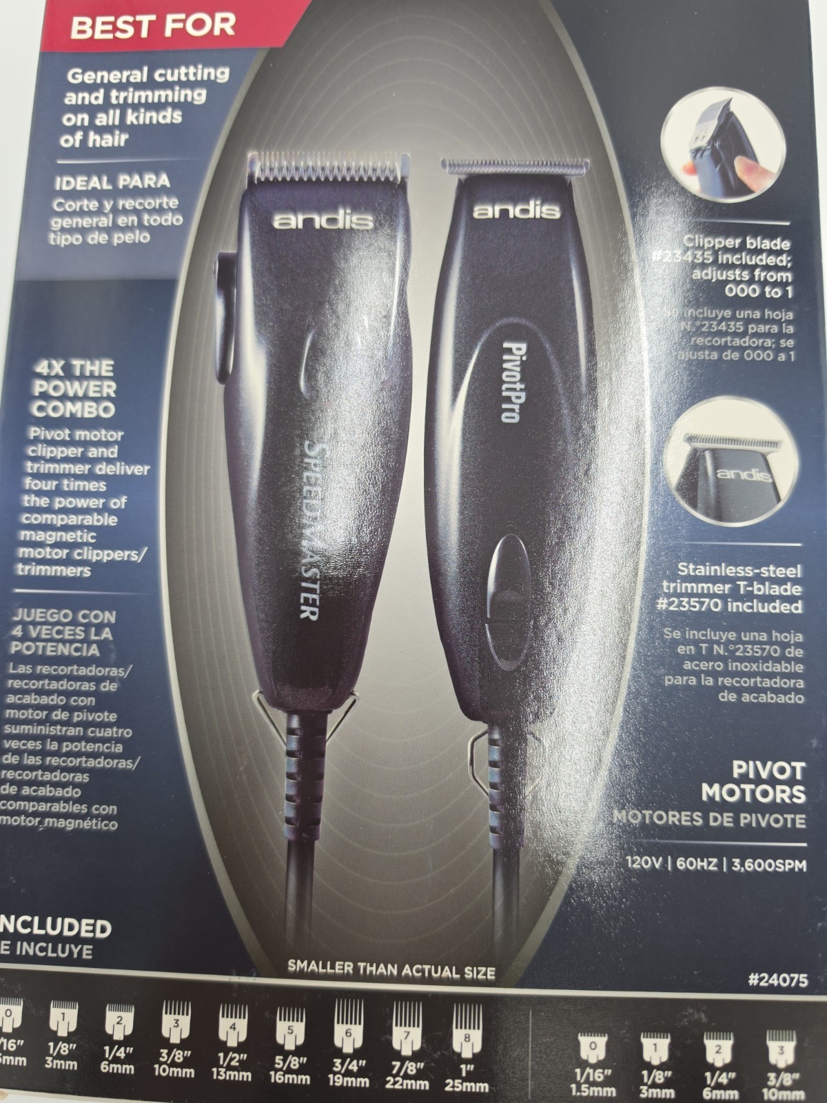 Andis Pivot Motor Combo Corded Clipper & T-Blade Trimmer Kit Black 24075