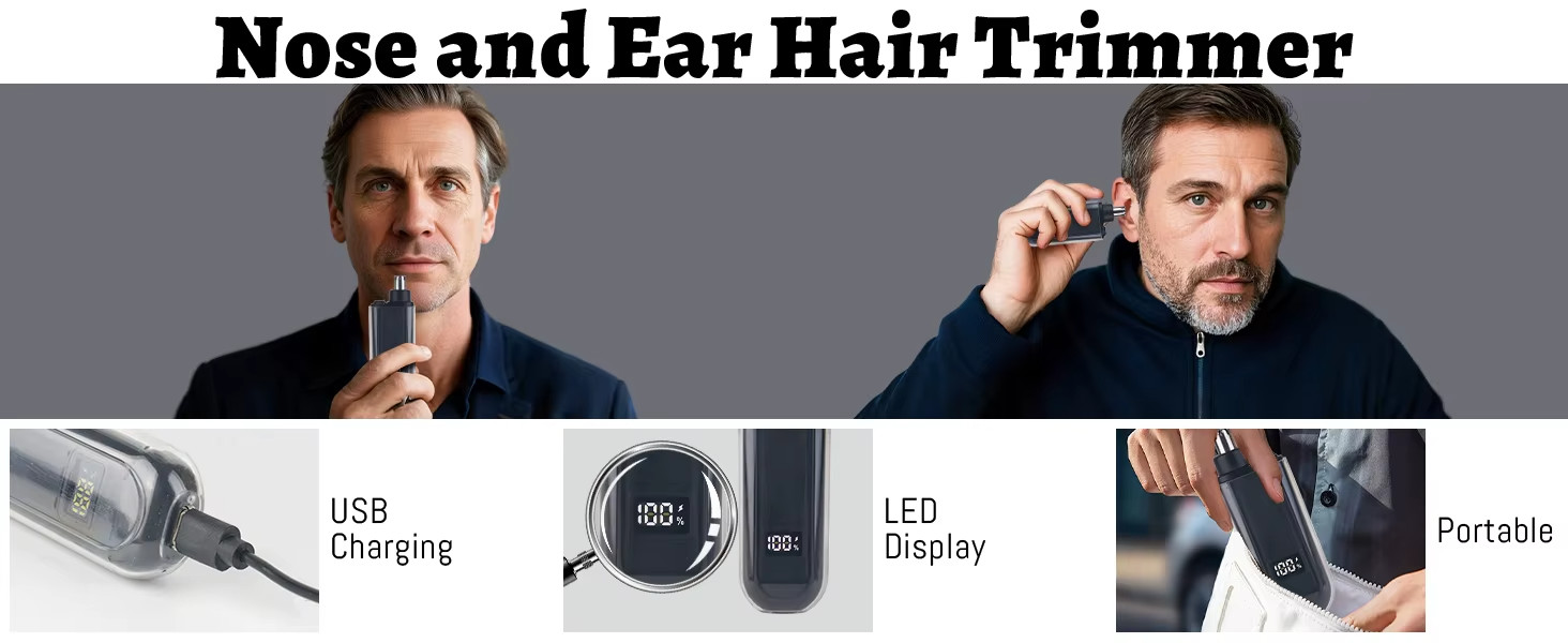 Suitable for men, USB charging nose and ear hair trimmer portable electric nose