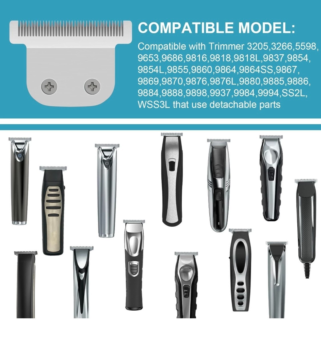 Wahl Trimmer Replacement 8 Piece T Blade Guard Comb Set #1/2 – #4 w/ Metal Clip