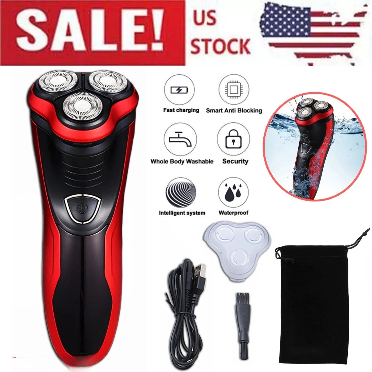 Men’s Razor Rotary Waterproof Electric Shaver Pop-Up Trimmer Wet Dry Cordless