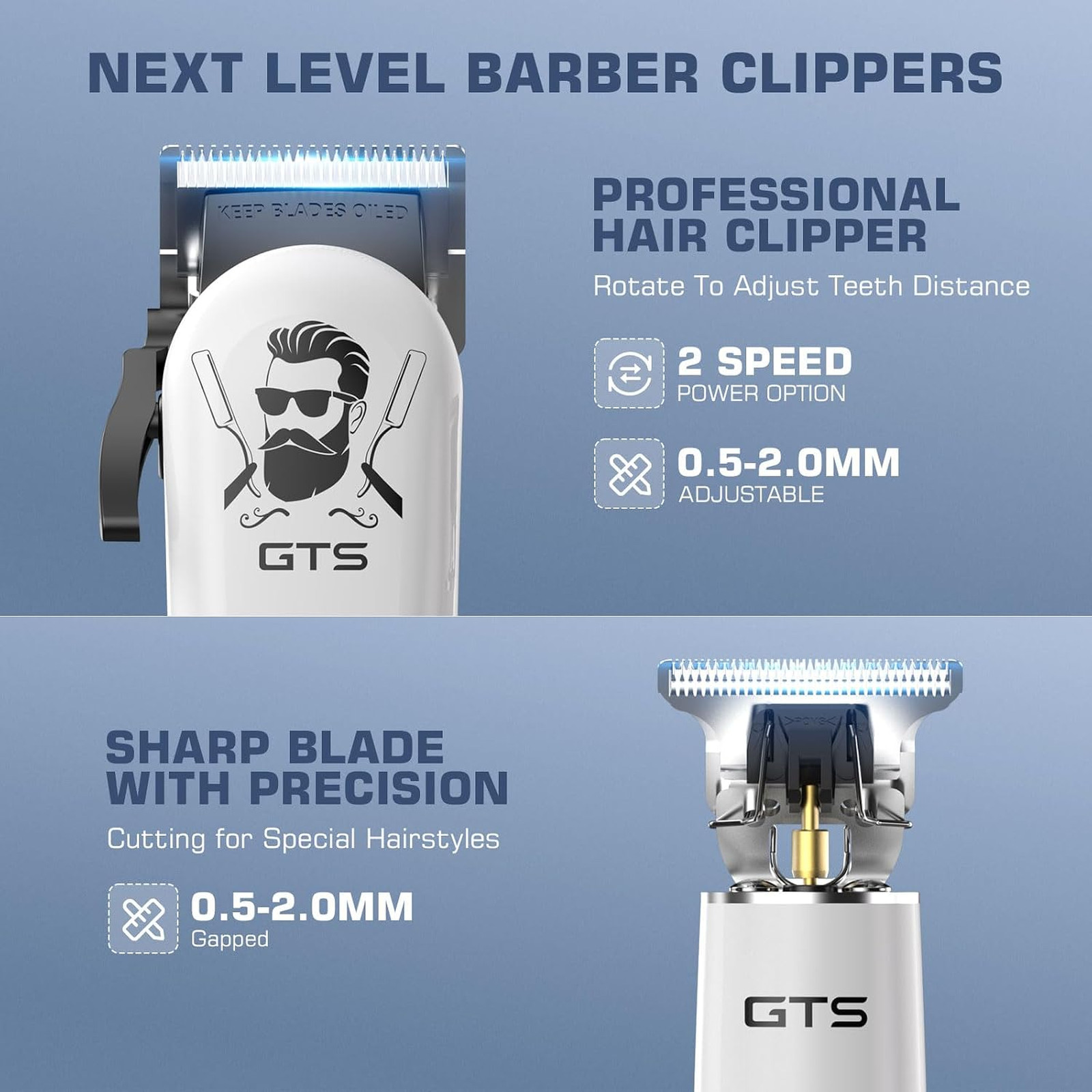 Hair Clippers for Men, Electric Trimmer Set, Barber Clippers, White, Gifts for
