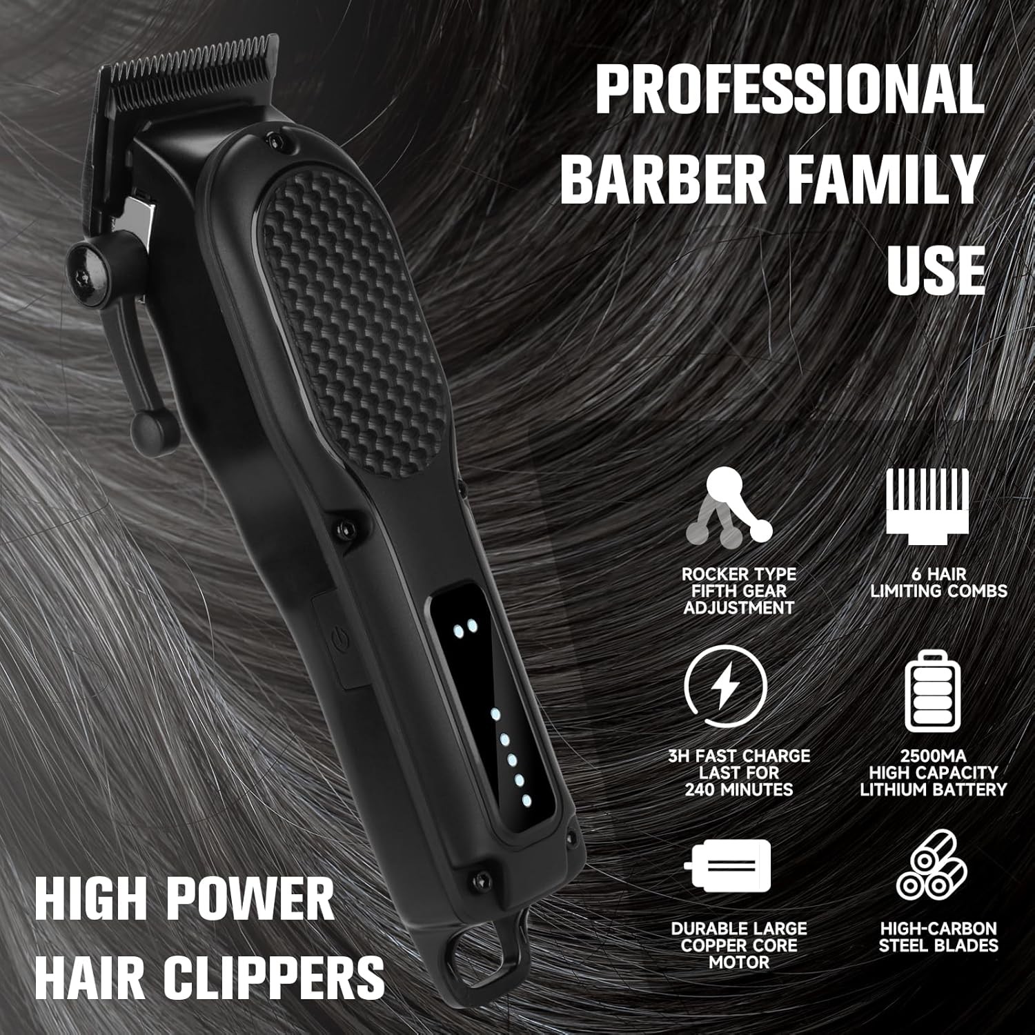 Men’s Hair Clippers for Professional Hair Trimmer Cordless Rechargeable Powerful
