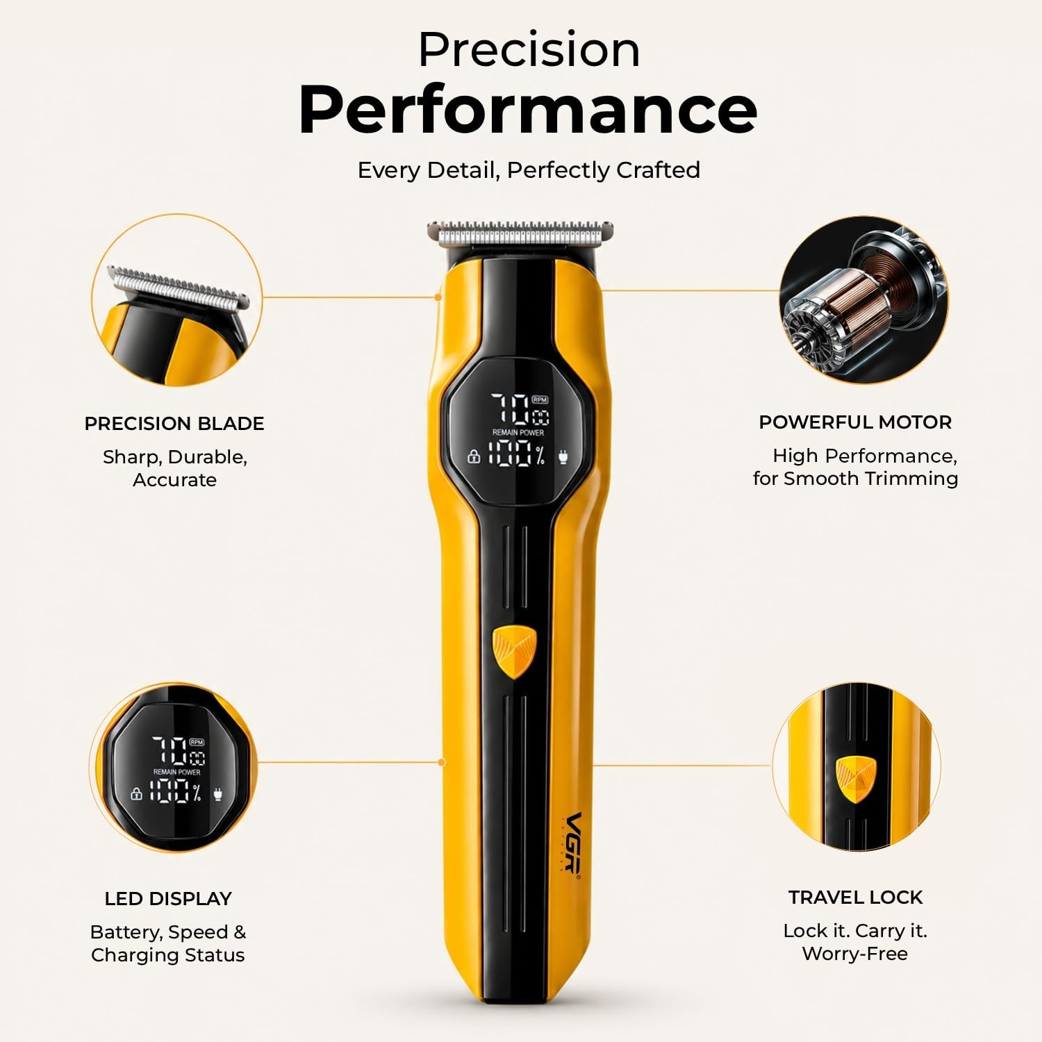 VGR V-173 Professional 6-in-1 Grooming Kit Trimmer for Men Yellow/ FREE SHIPPING