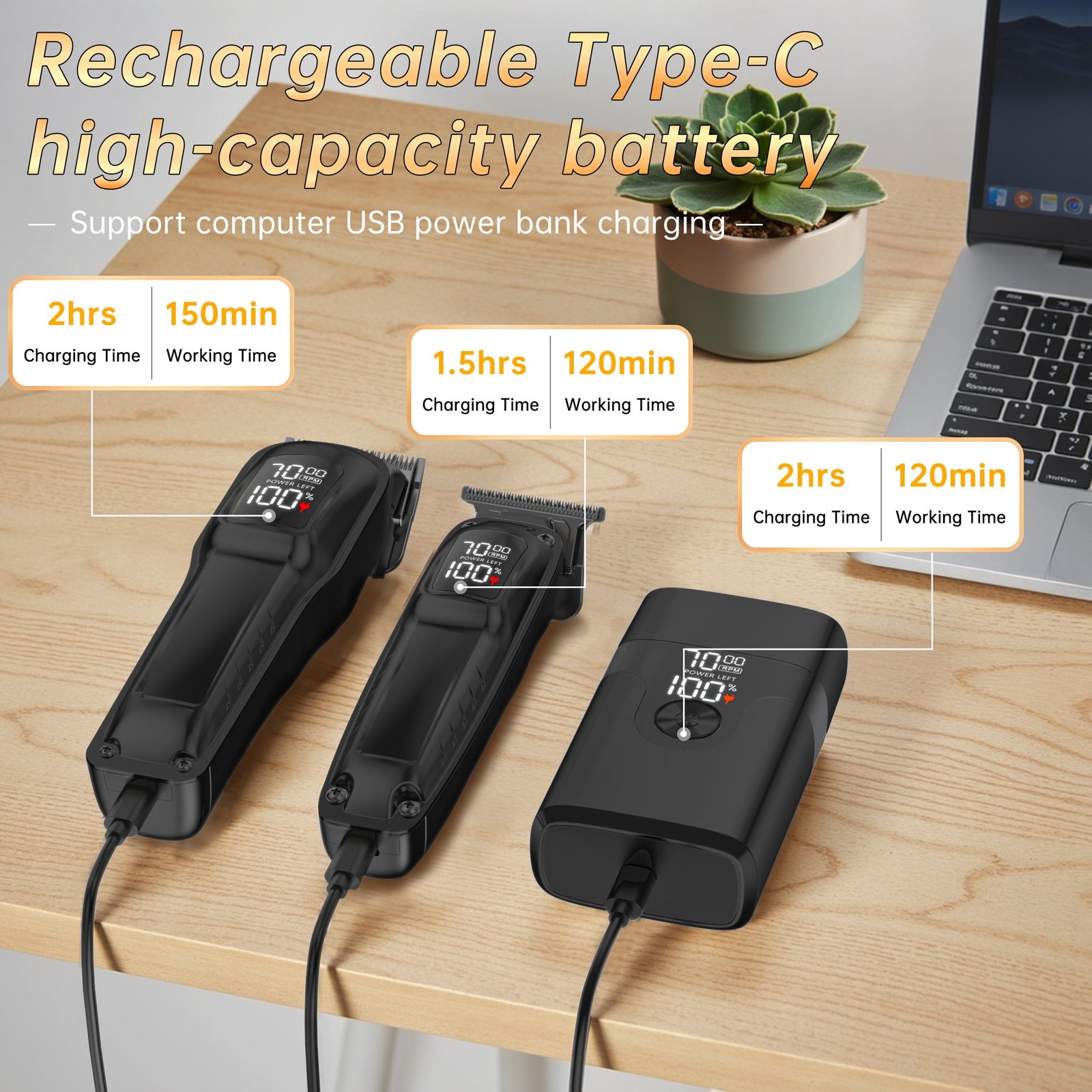 Cshidworld PCTE002BL Professional Hair Clipper Set for Men, 3-in-1 Cordless